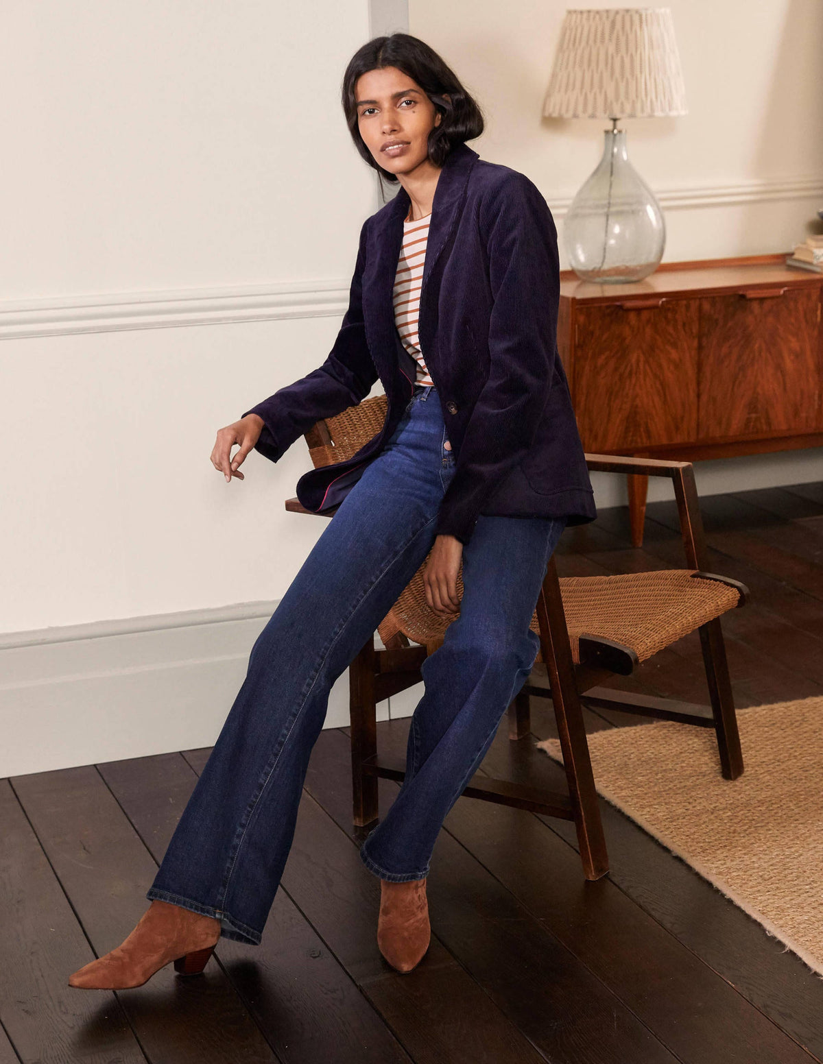 Victoria Cord Blazer-Navy-1