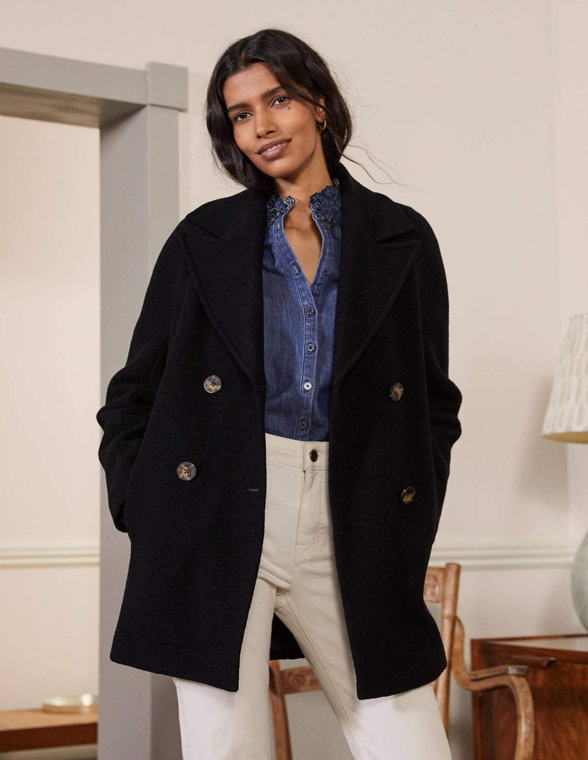 Textured Wool Car Coat-Black-4
