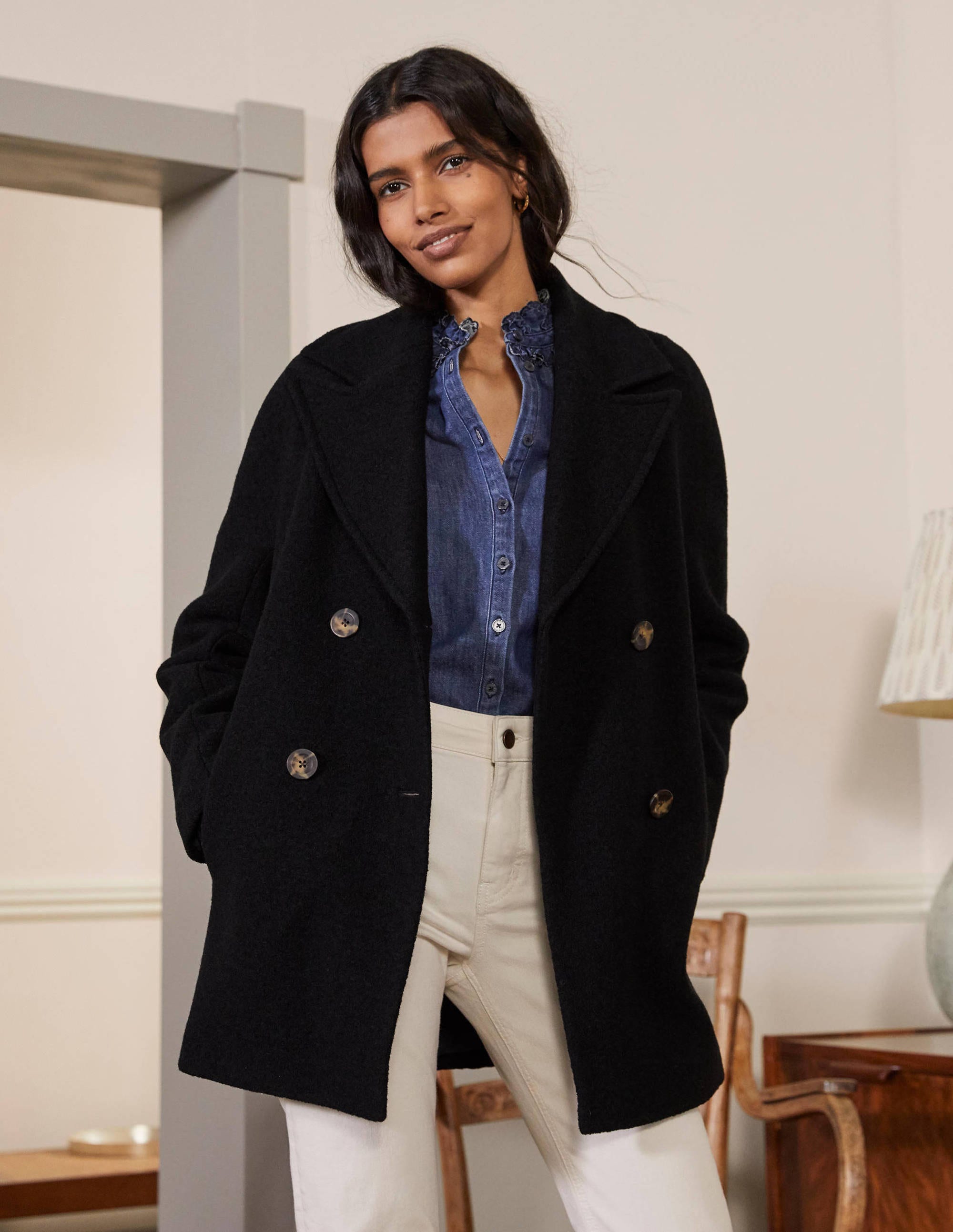 Textured Wool Car Coat-Black - Image 4