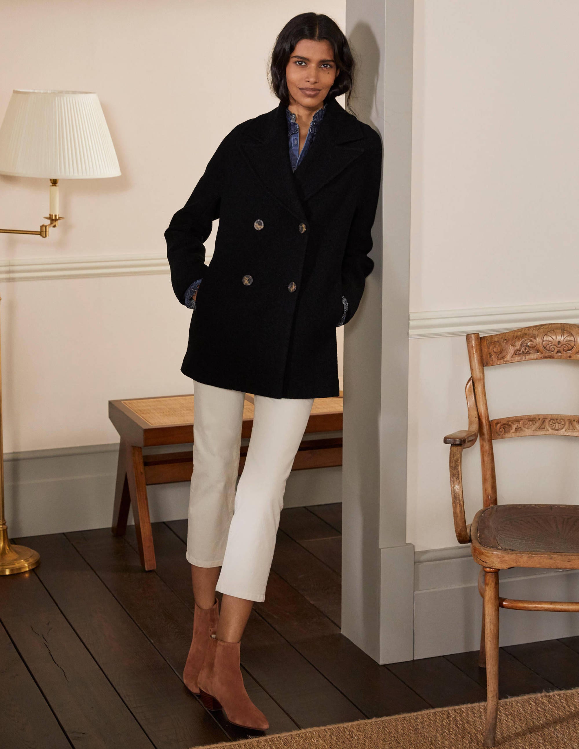 Textured Wool Car Coat-Black - Image 3