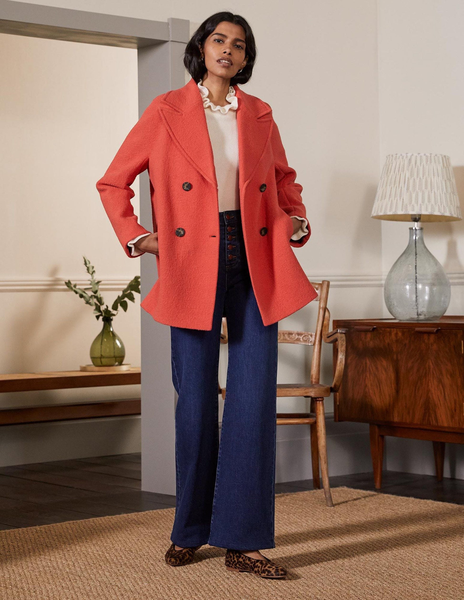 Textured Wool Car Coat-Cherry Red-6