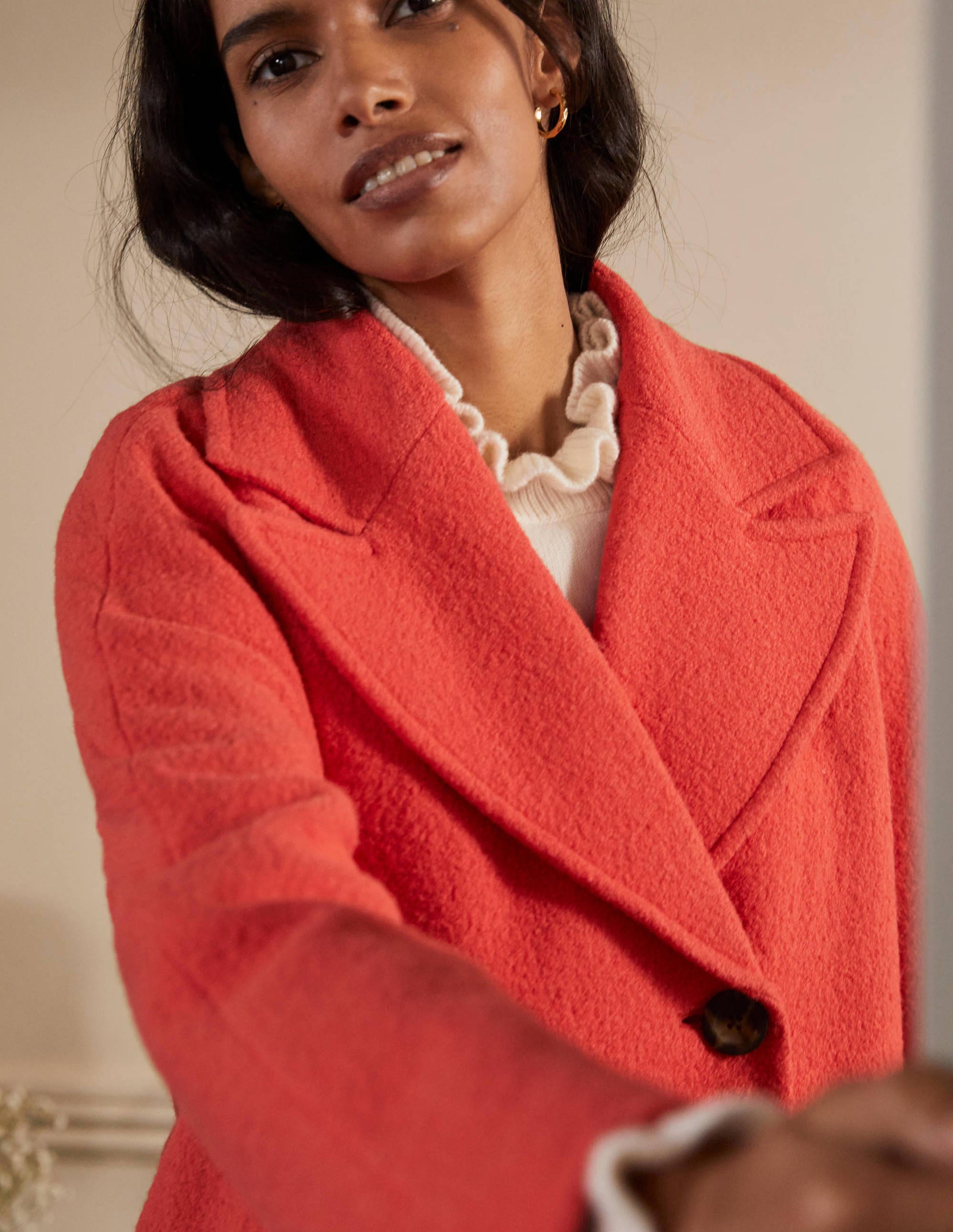 Textured Wool Car Coat-Cherry Red - Image 1