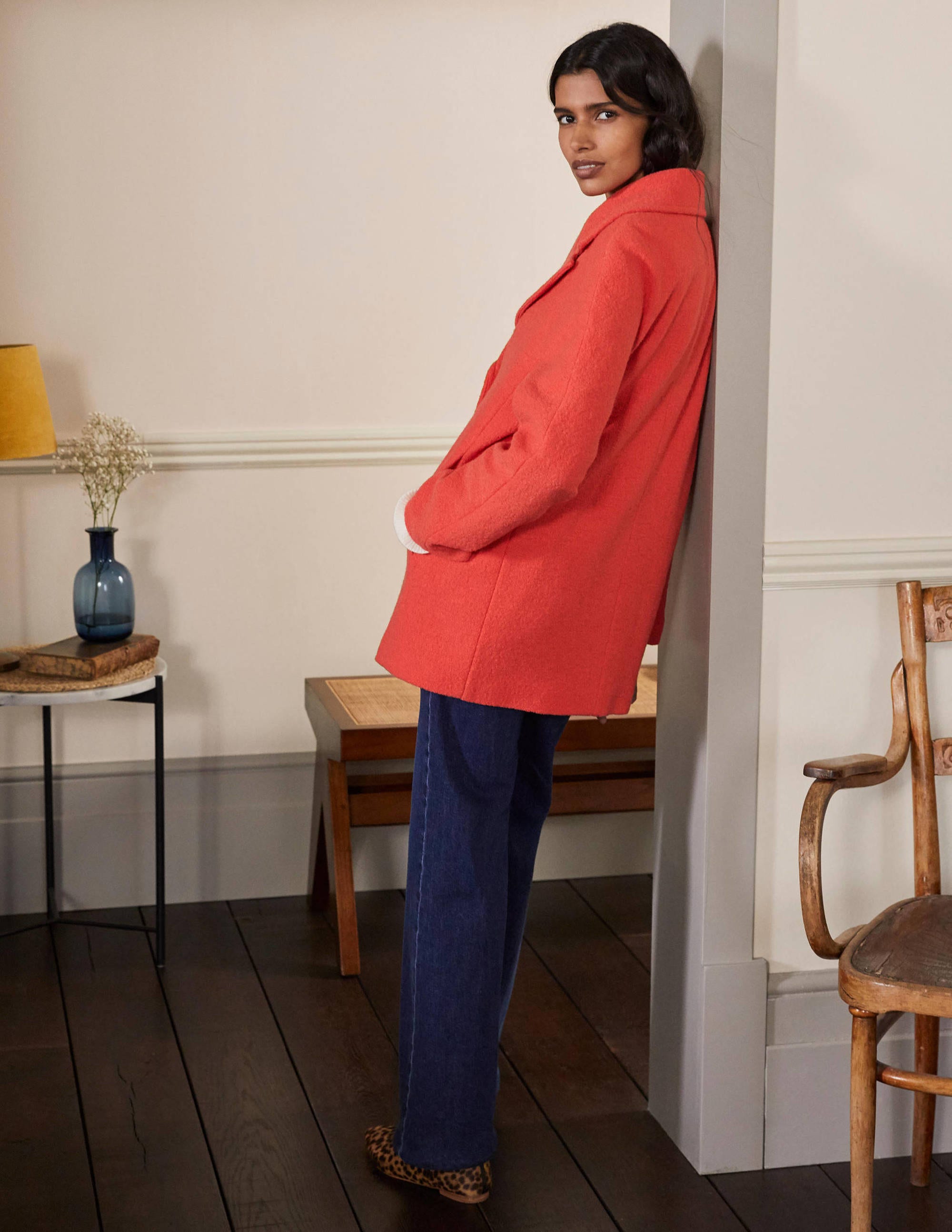 Textured Wool Car Coat-Cherry Red - Image 2