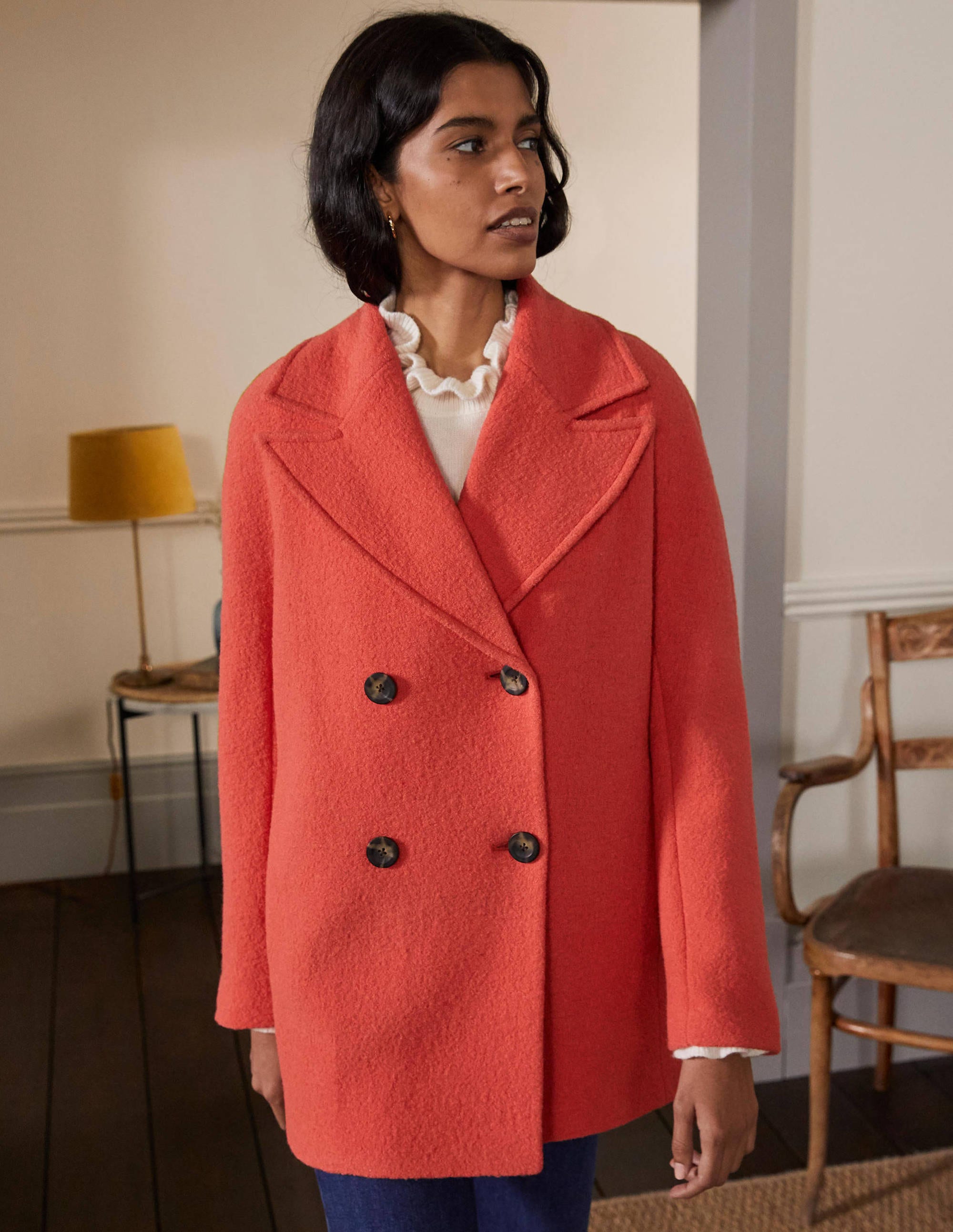 Textured Wool Car Coat-Cherry Red - Image 3