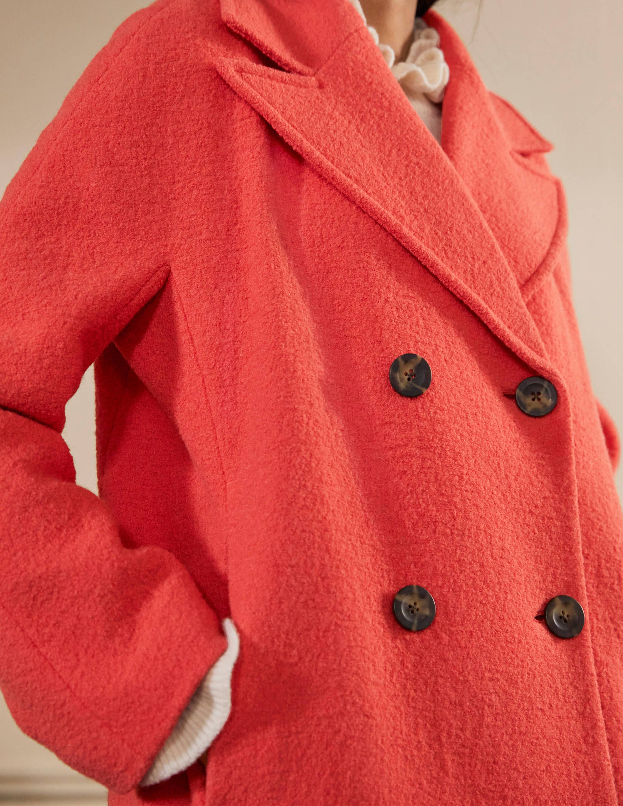 Textured Wool Car Coat-Cherry Red - Image 4