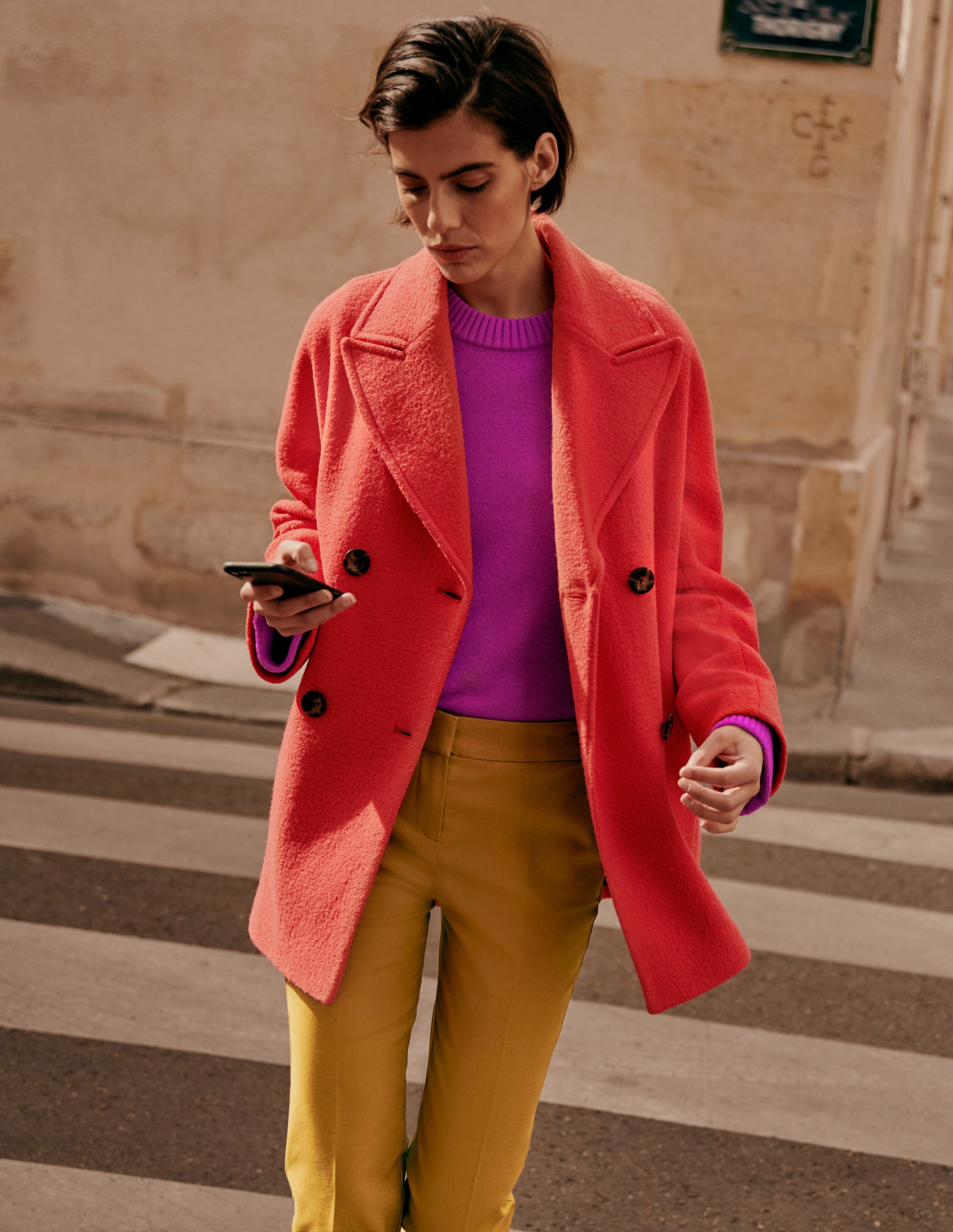 Textured Wool Car Coat-Cherry Red - Image 5