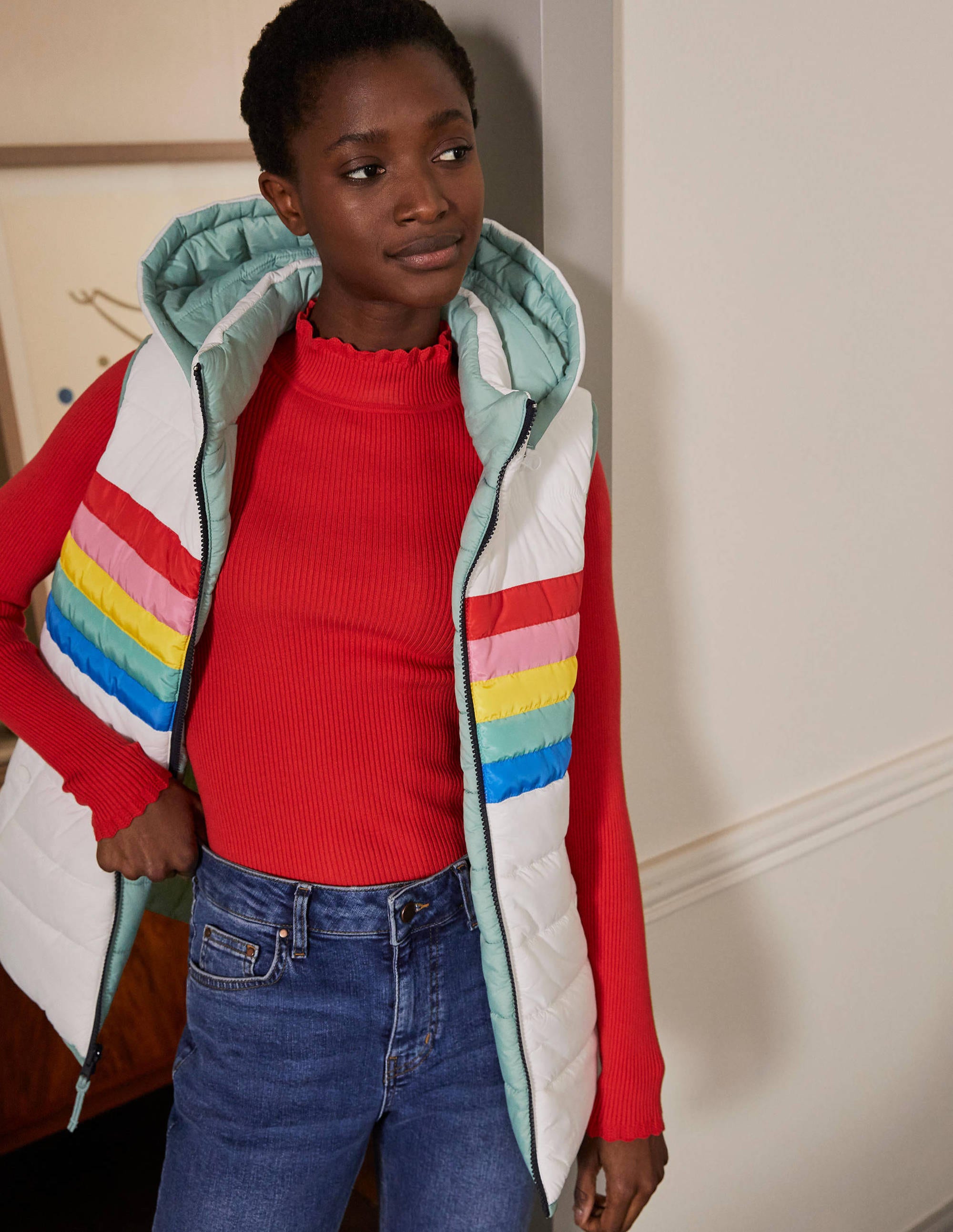Reversible Lightweight Gilet-Ivory Stripe - Image 1