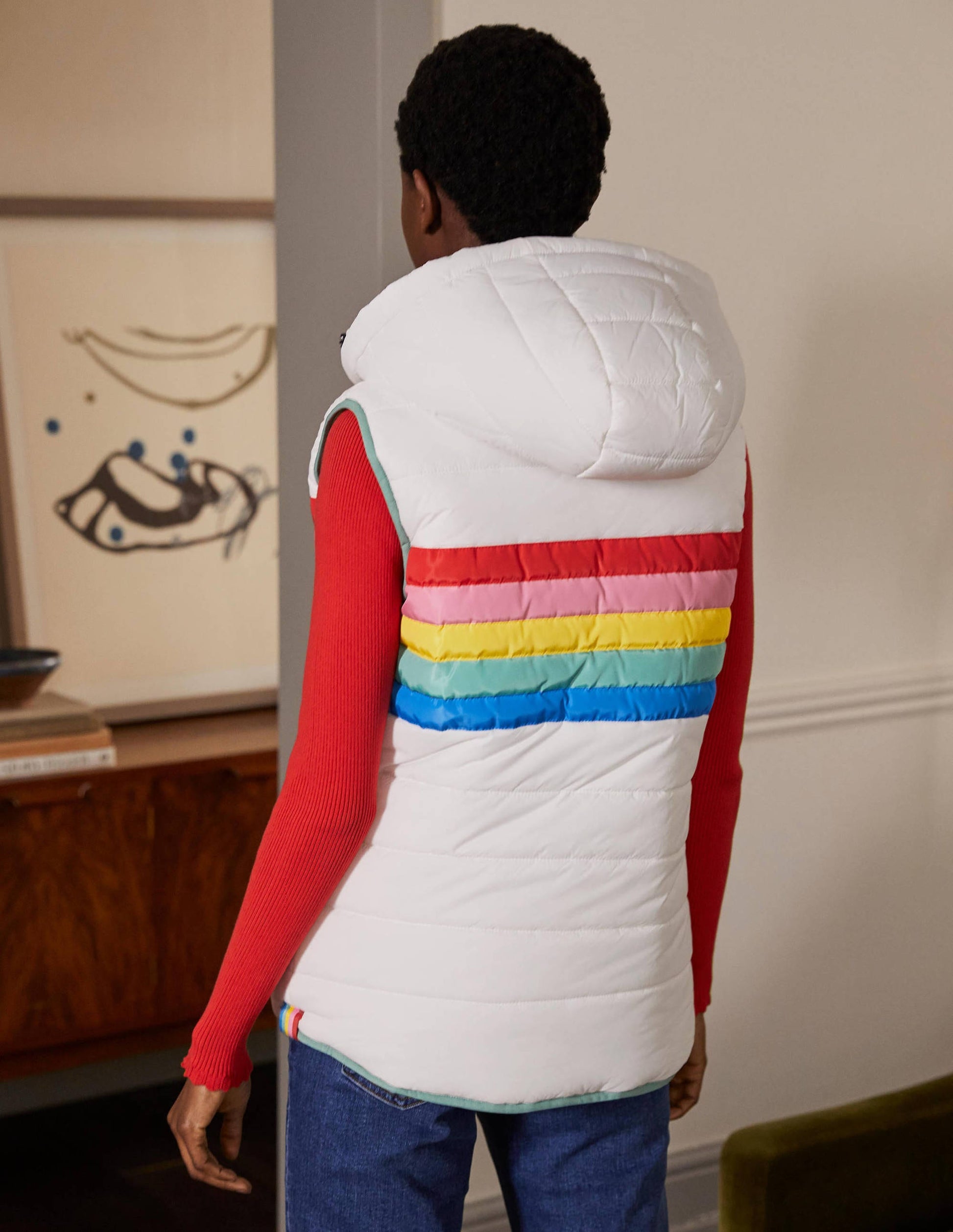 Reversible Lightweight Gilet-Ivory Stripe-3