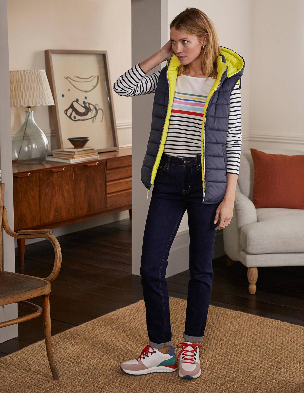 Reversible Lightweight Gilet-Navy/Mimosa - Image 4