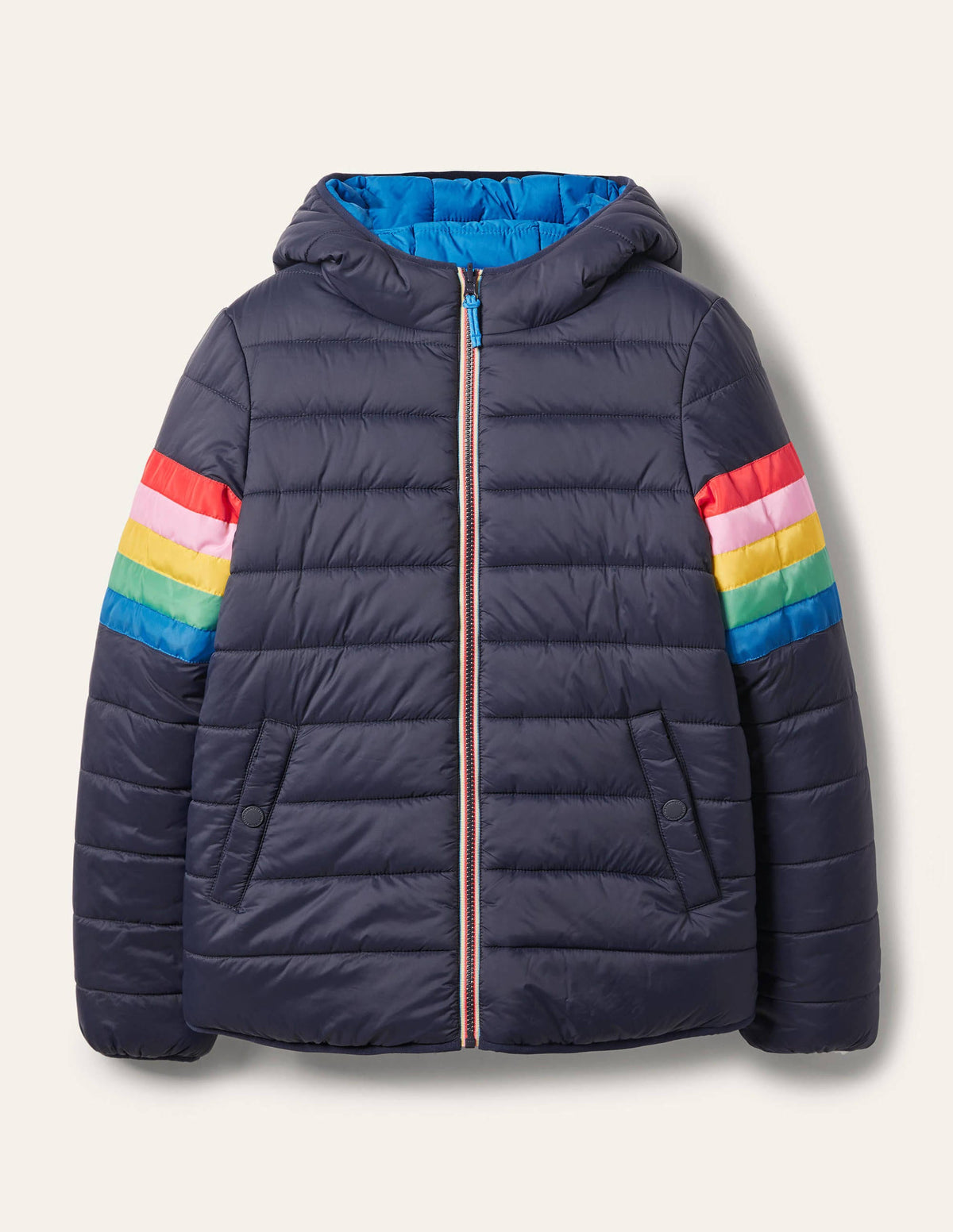 Reversible Puffer Jacket-Navy Stripe/Moroccan Blue - Image 5