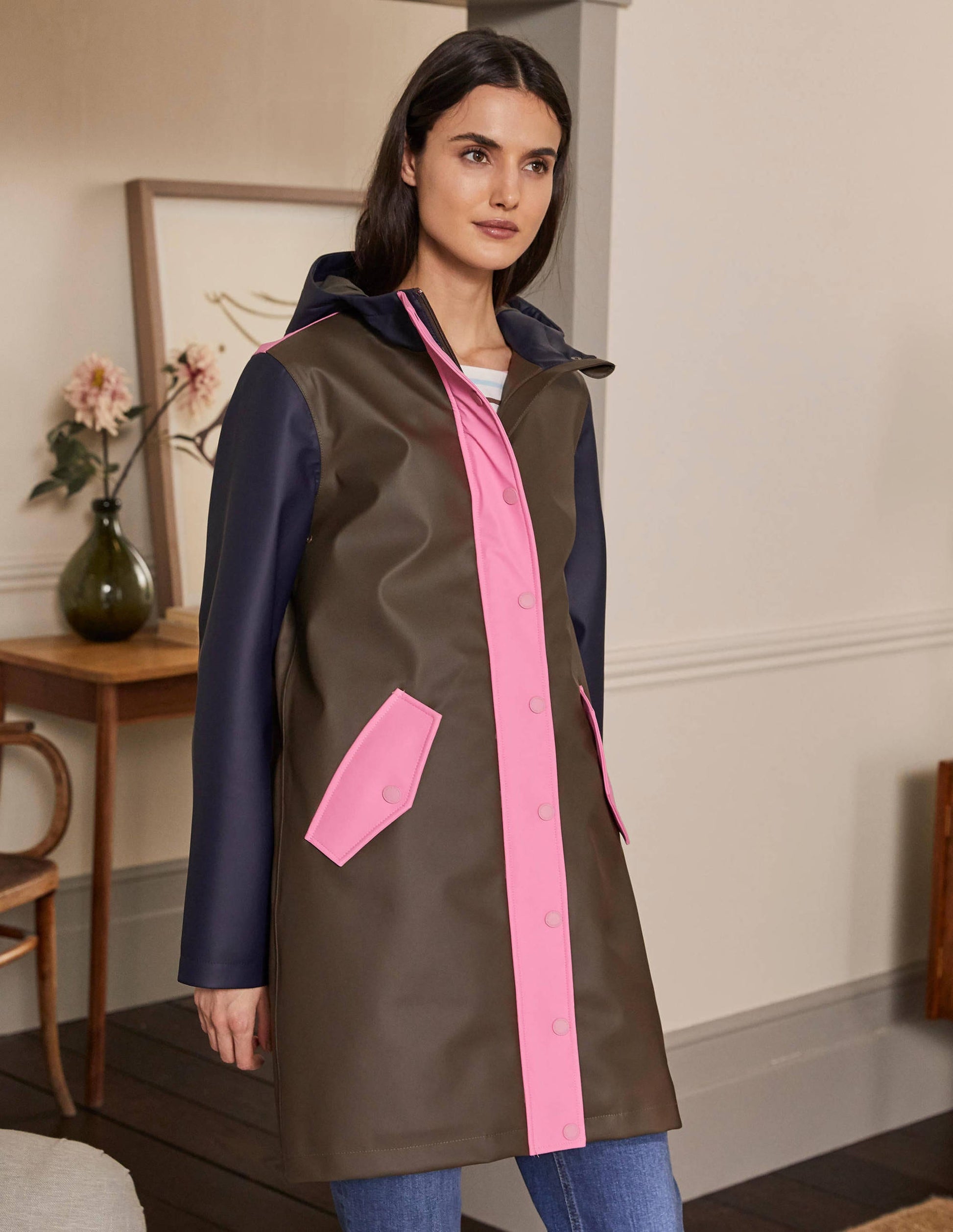 Morris Waterproof Mac-Khaki and Navy Colourblock-4