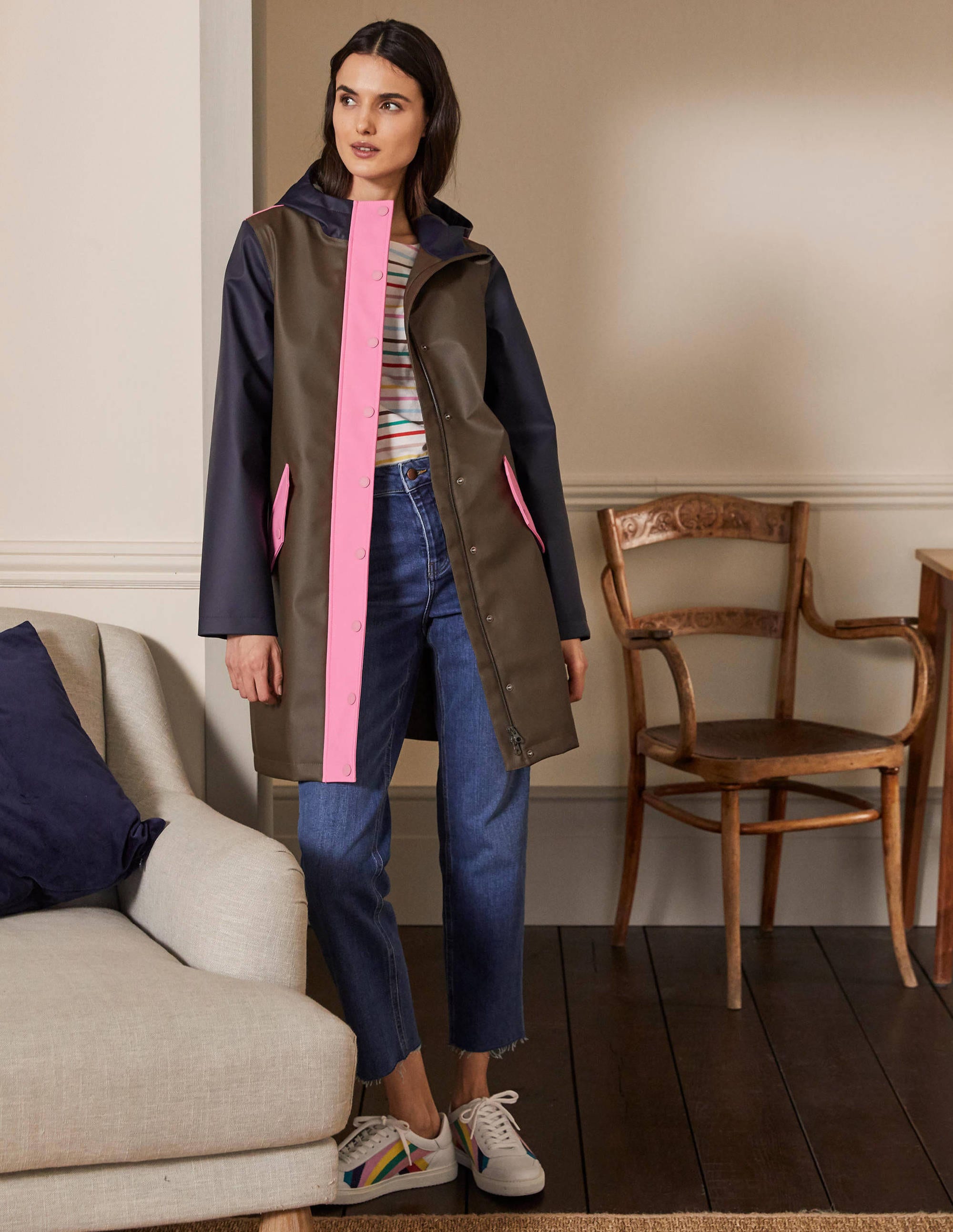 Morris Waterproof Mac-Khaki and Navy Colourblock - Image 3