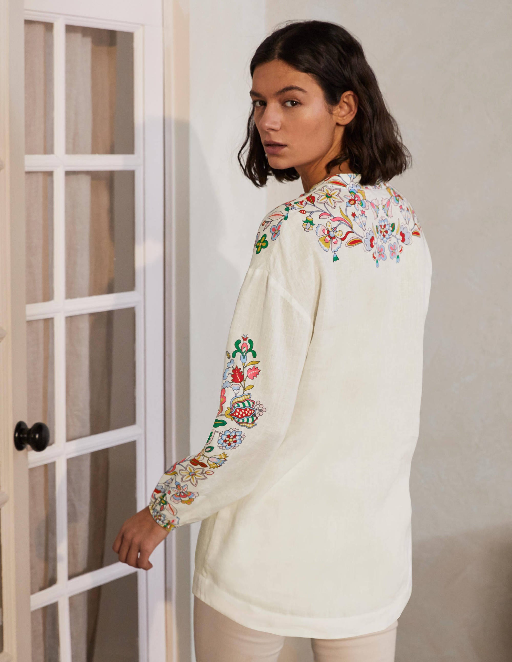 Hannah Linen Shirt-Ivory, Kaleidoscopic Floral - Image 2