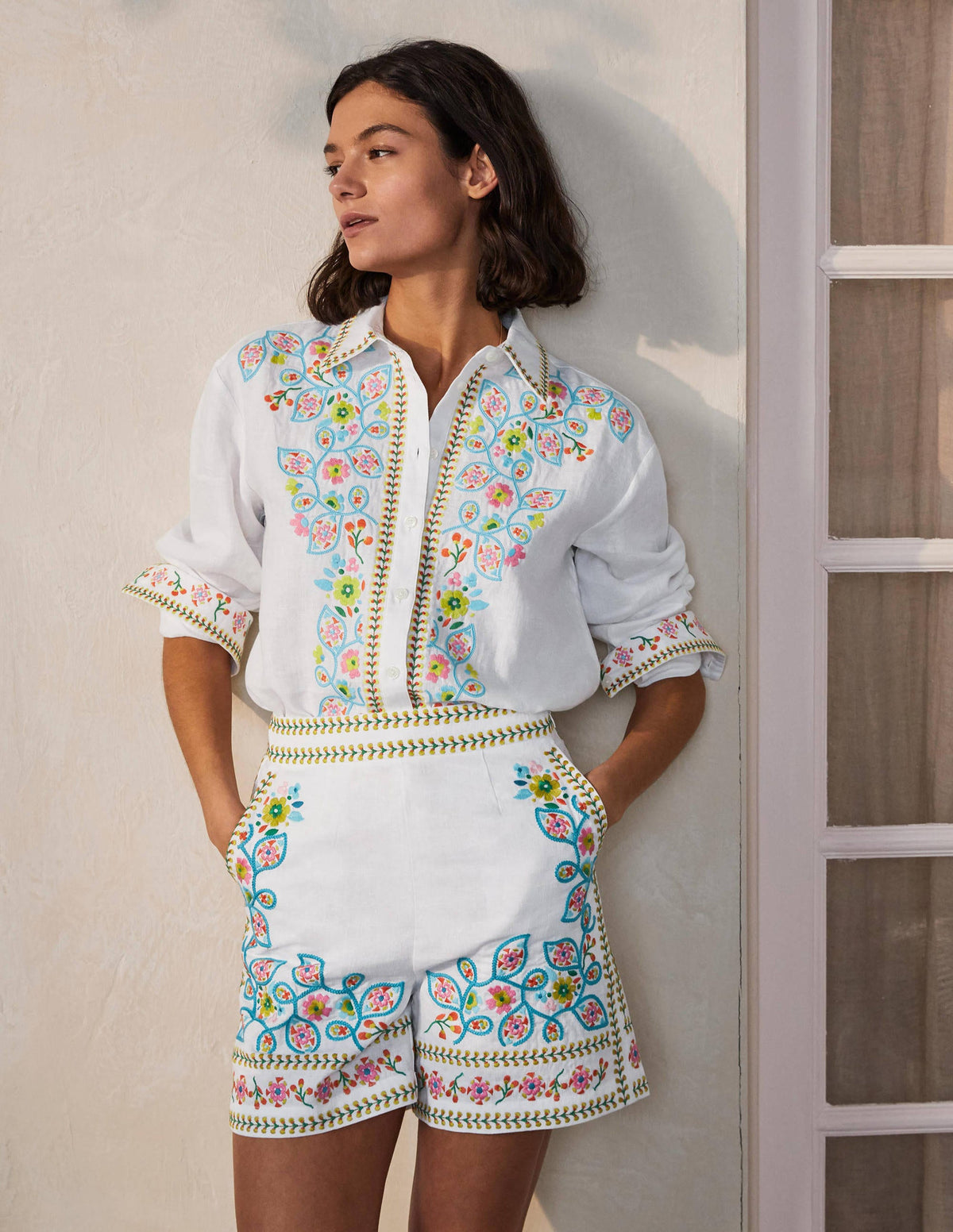 Embroidered Linen Shirt-White/ Multi Emb - Image 4