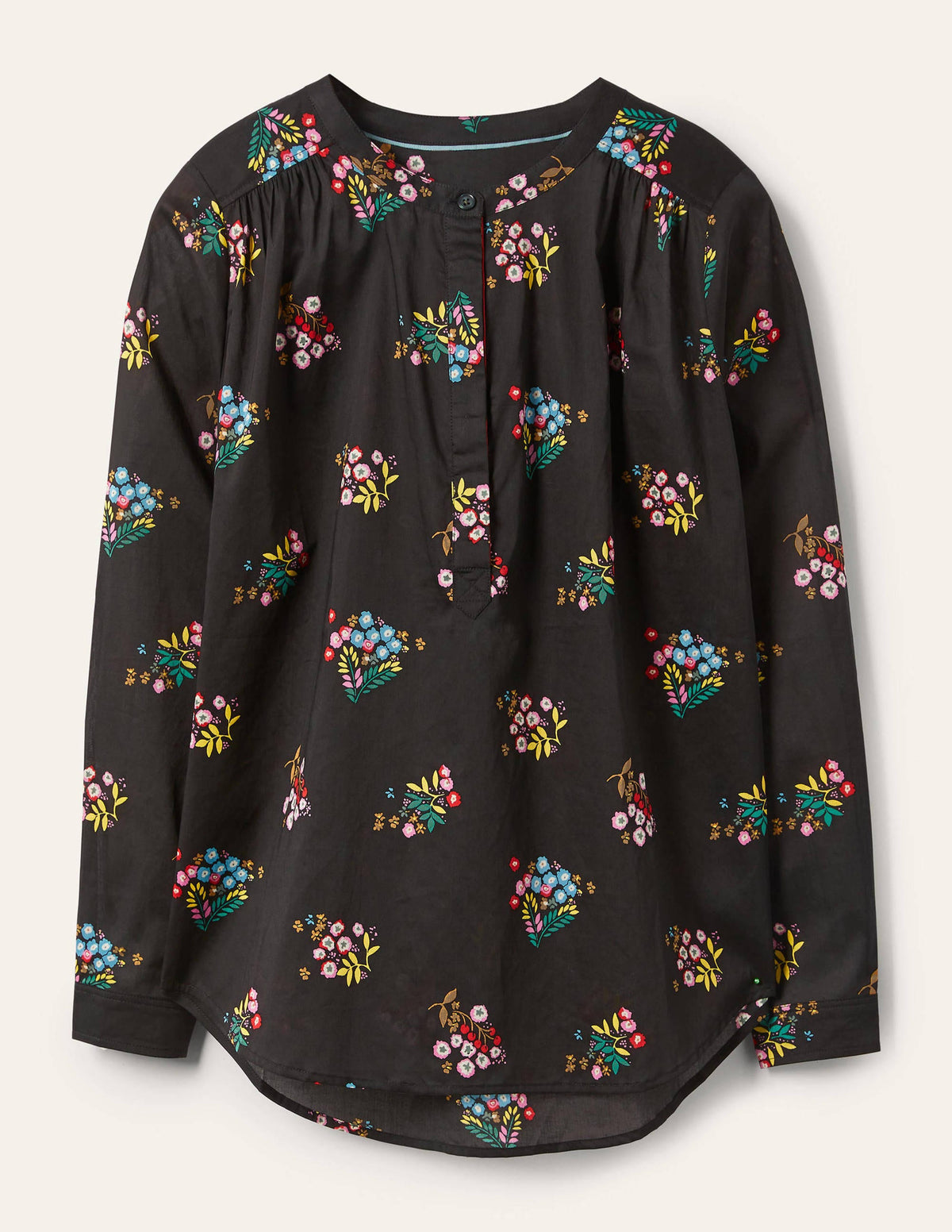 Relaxed Popover Cotton Shirt-Black, Delicate Spring-5
