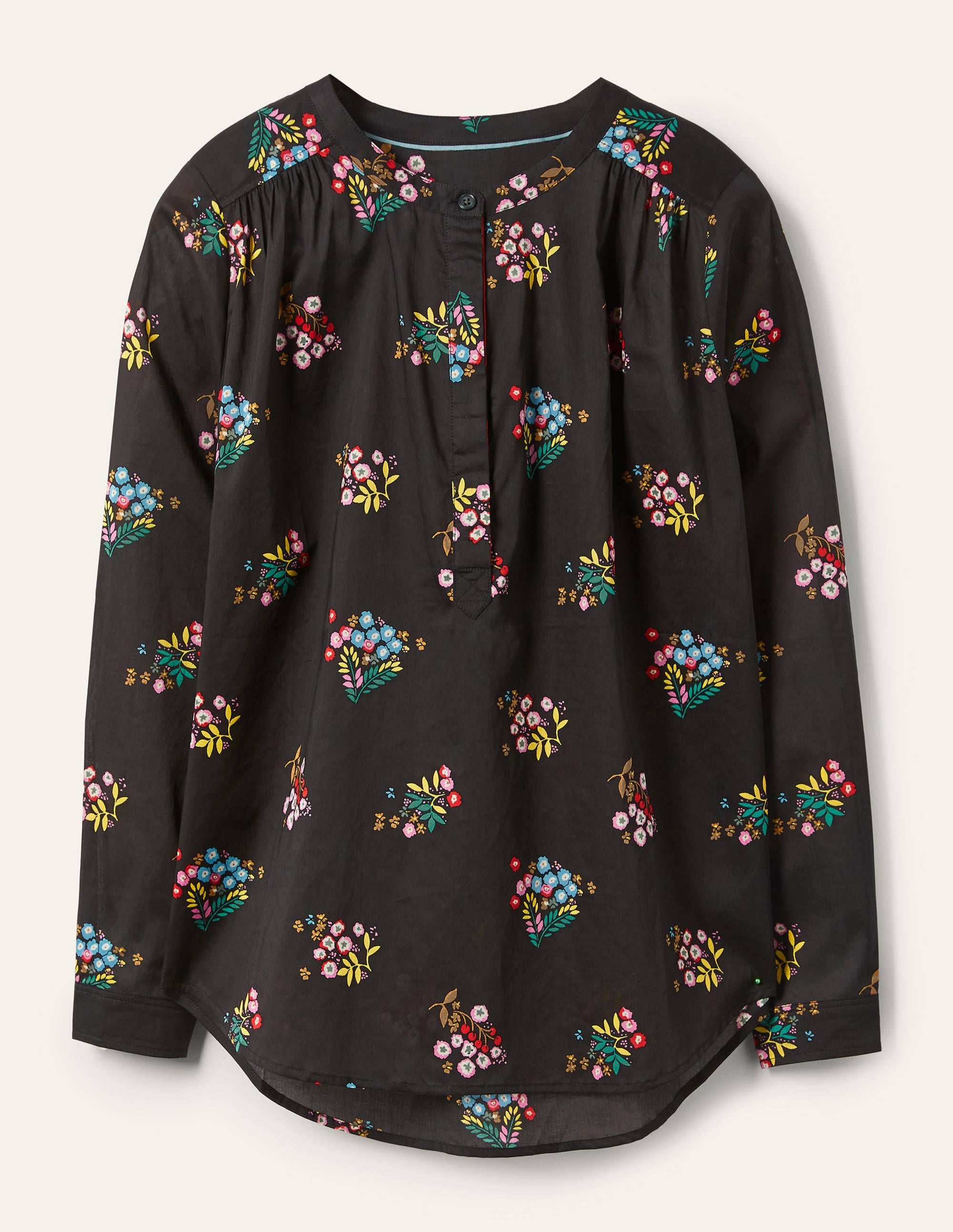 Relaxed Popover Cotton Shirt-Black, Delicate Spring - Image 5