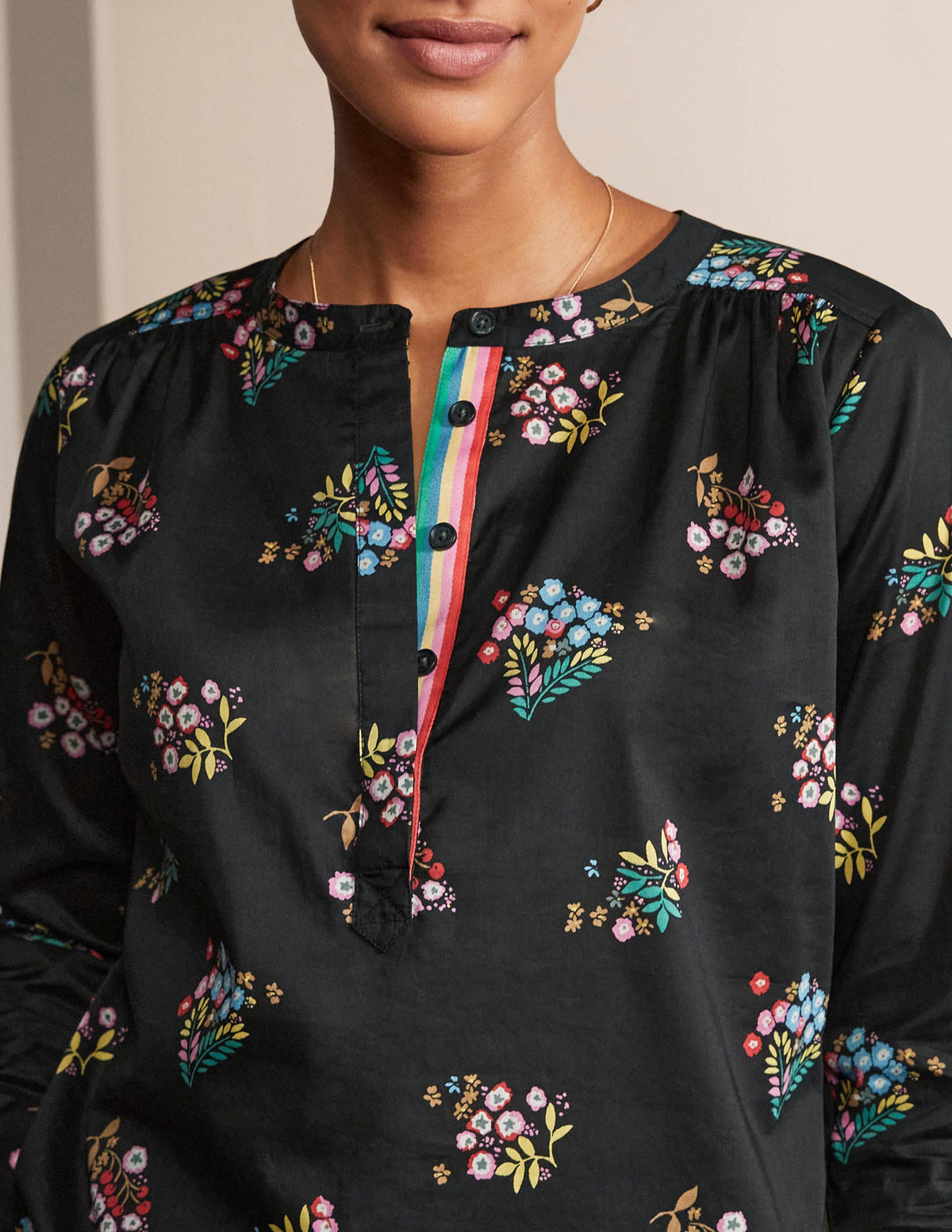 Relaxed Popover Cotton Shirt-Black, Delicate Spring - Image 1