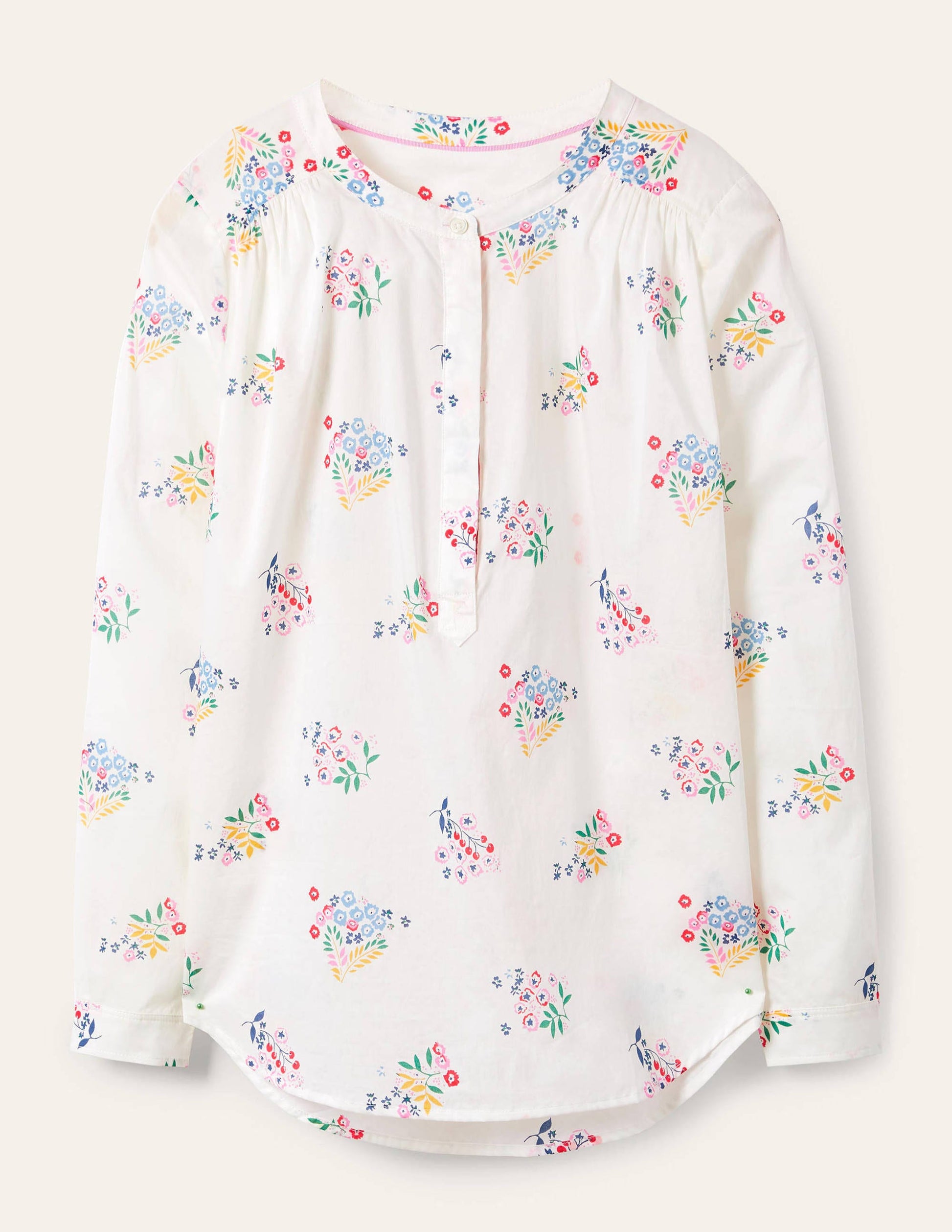 Relaxed Popover Cotton Shirt-Ivory, Delicate Sprig-5