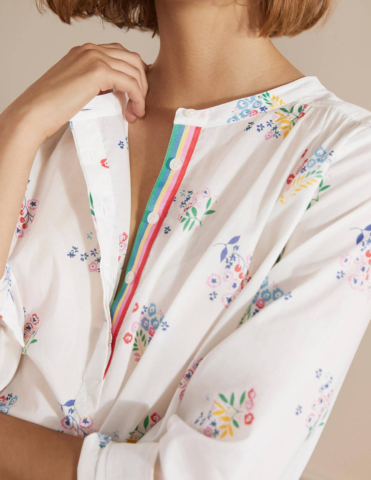 Relaxed Popover Cotton Shirt-Ivory, Delicate Sprig-1