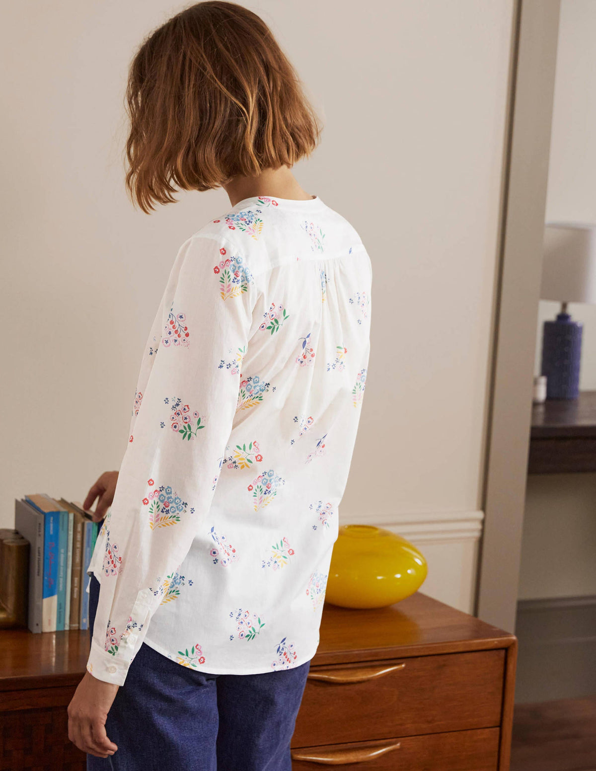 Relaxed Popover Cotton Shirt-Ivory, Delicate Sprig - Image 2
