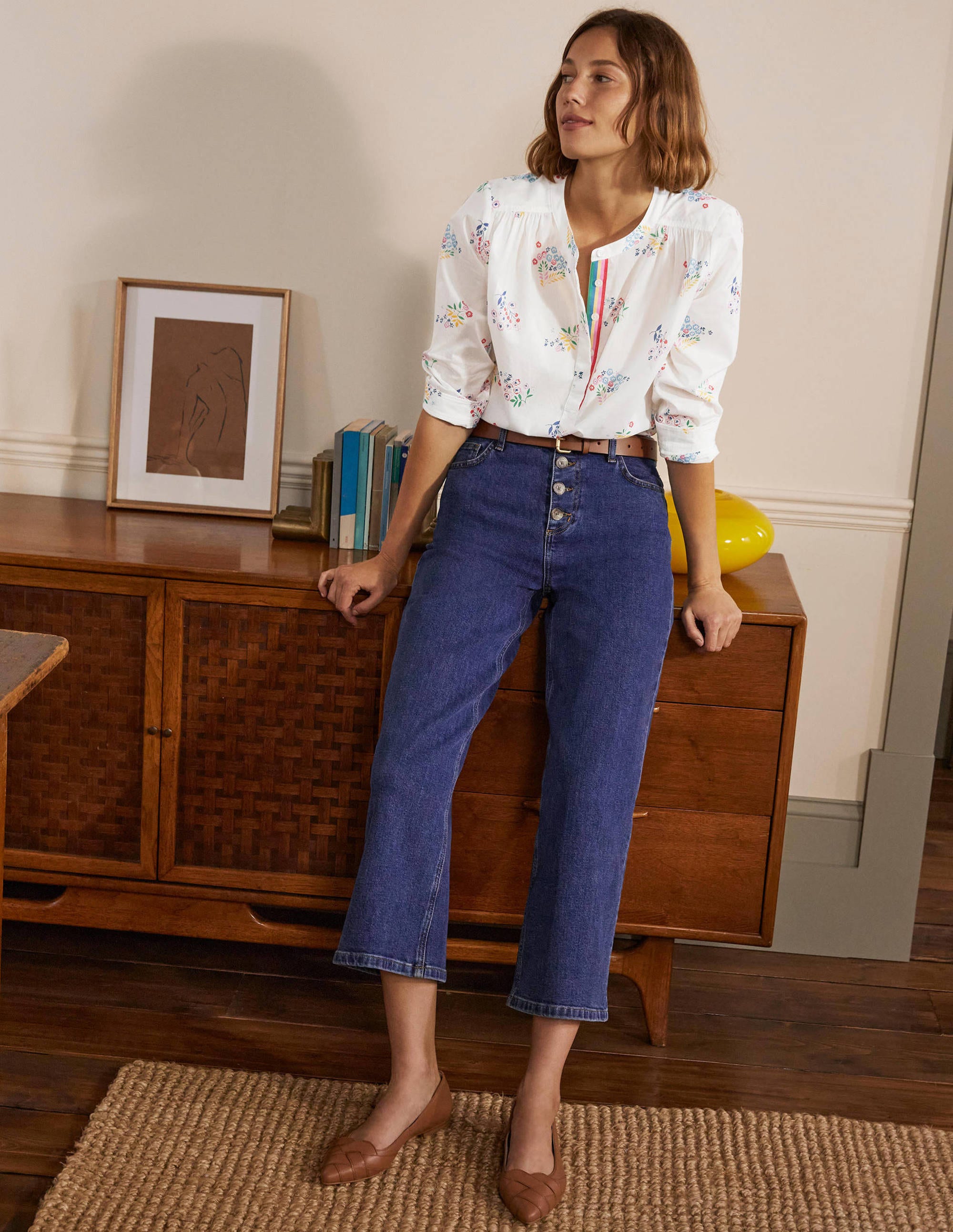 Relaxed Popover Cotton Shirt-Ivory, Delicate Sprig - Image 3