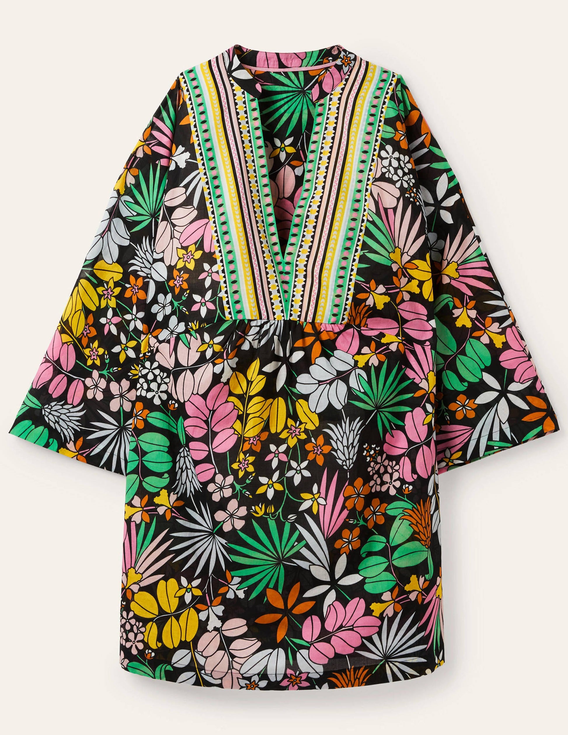 Wide Sleeve Cotton Kaftan-Black, Jungle Floral-5