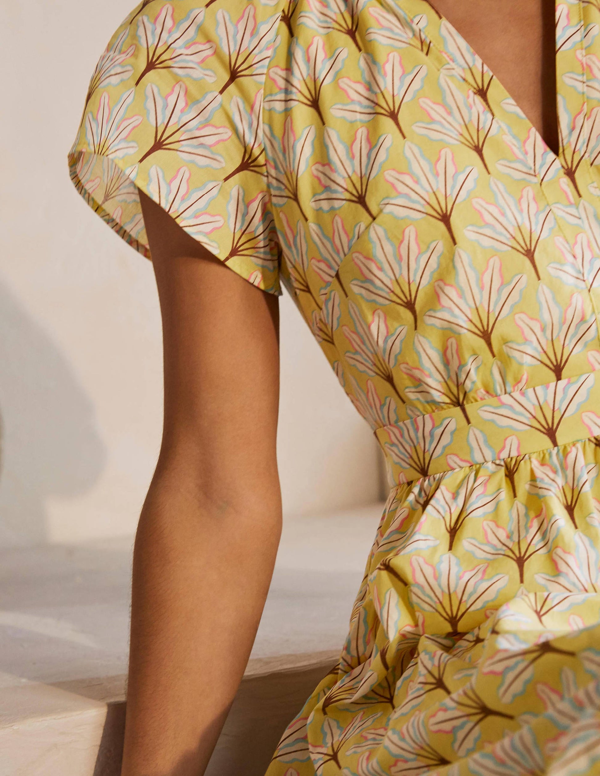 Bernadette Cotton Midi Dress-Corn Yellow, Intricate Leaf-3