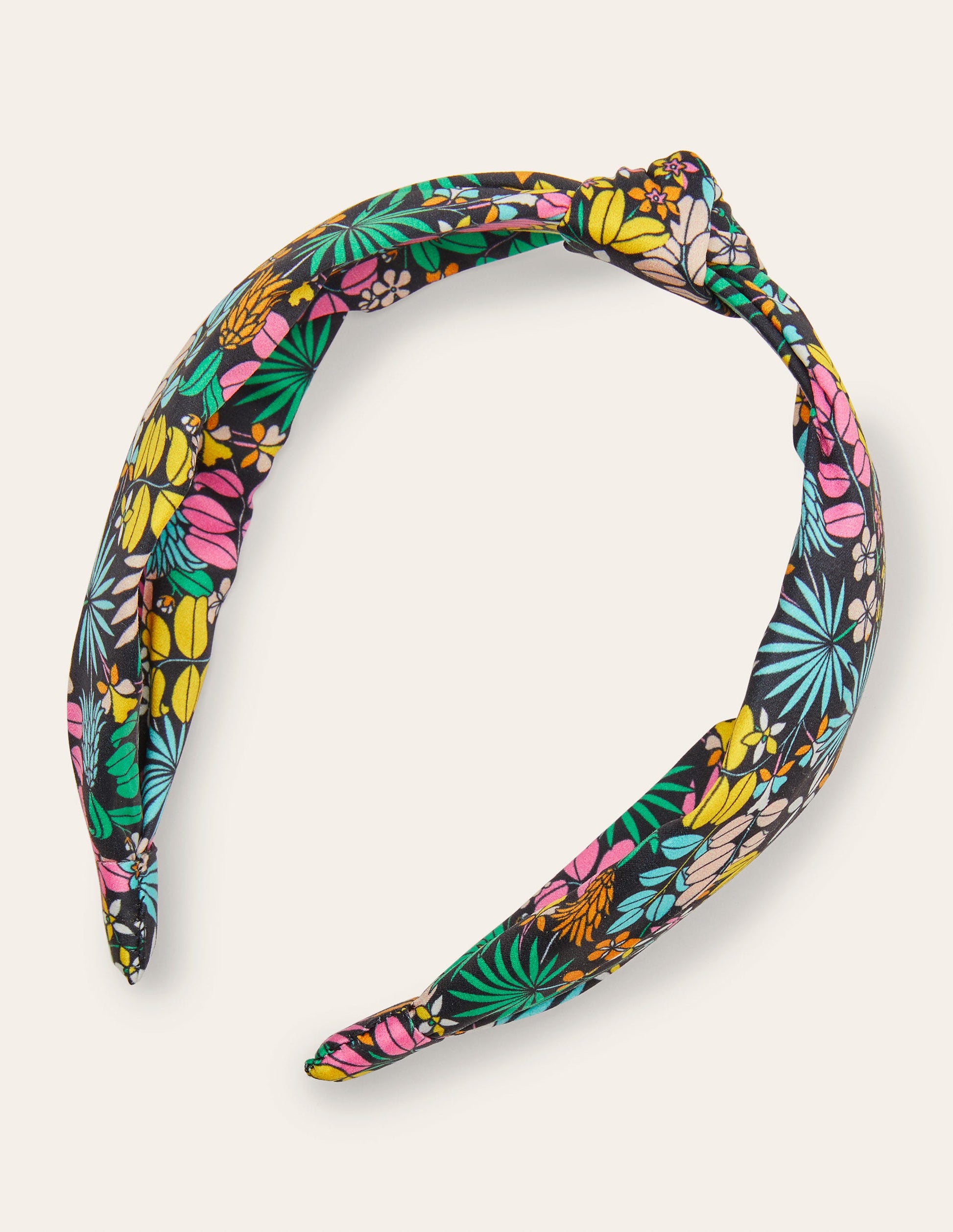 Knotted Headband-Black, Jungle Floral-2