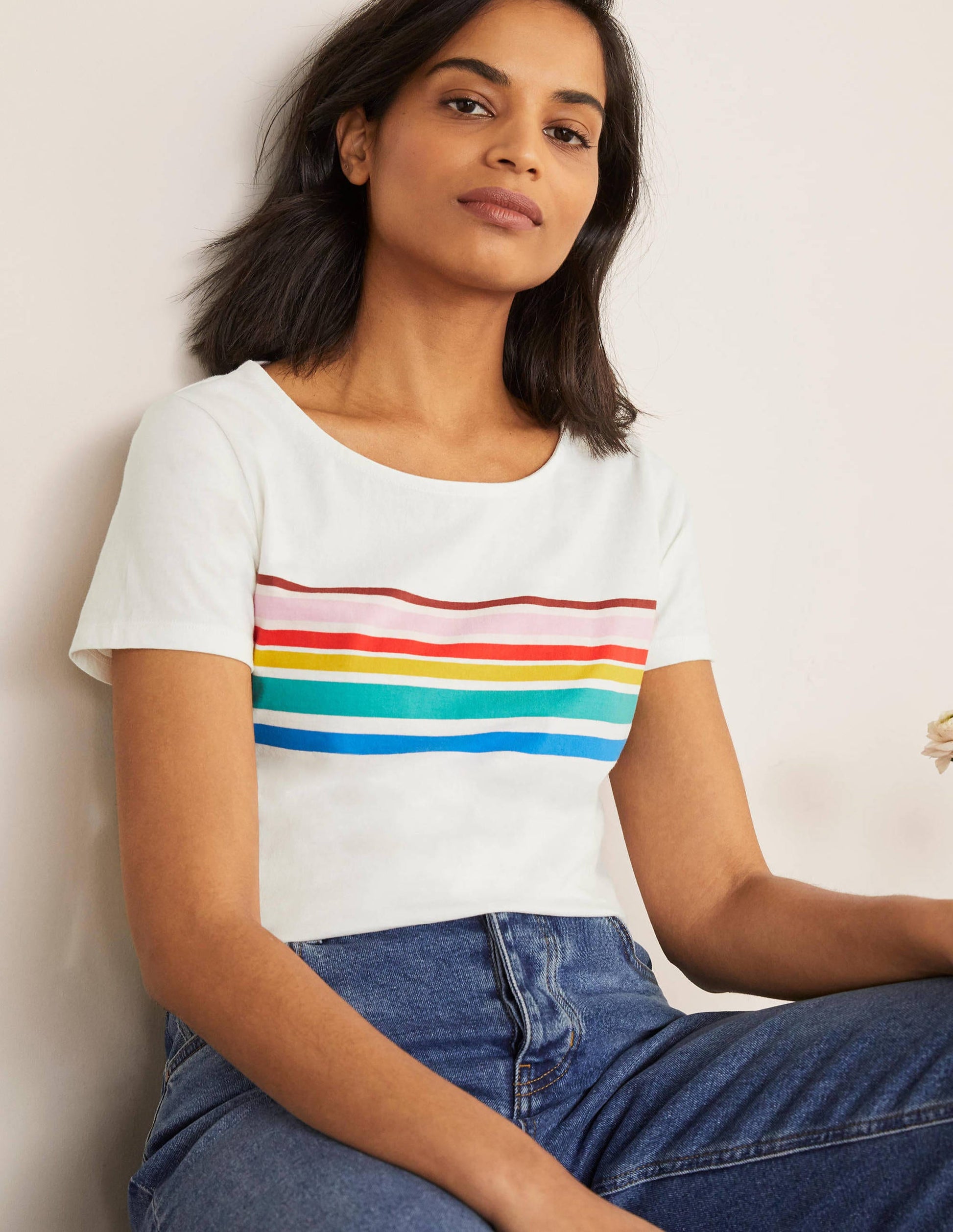 Short Sleeve Breton T-Shirt-Rainbow Chest Placement-1