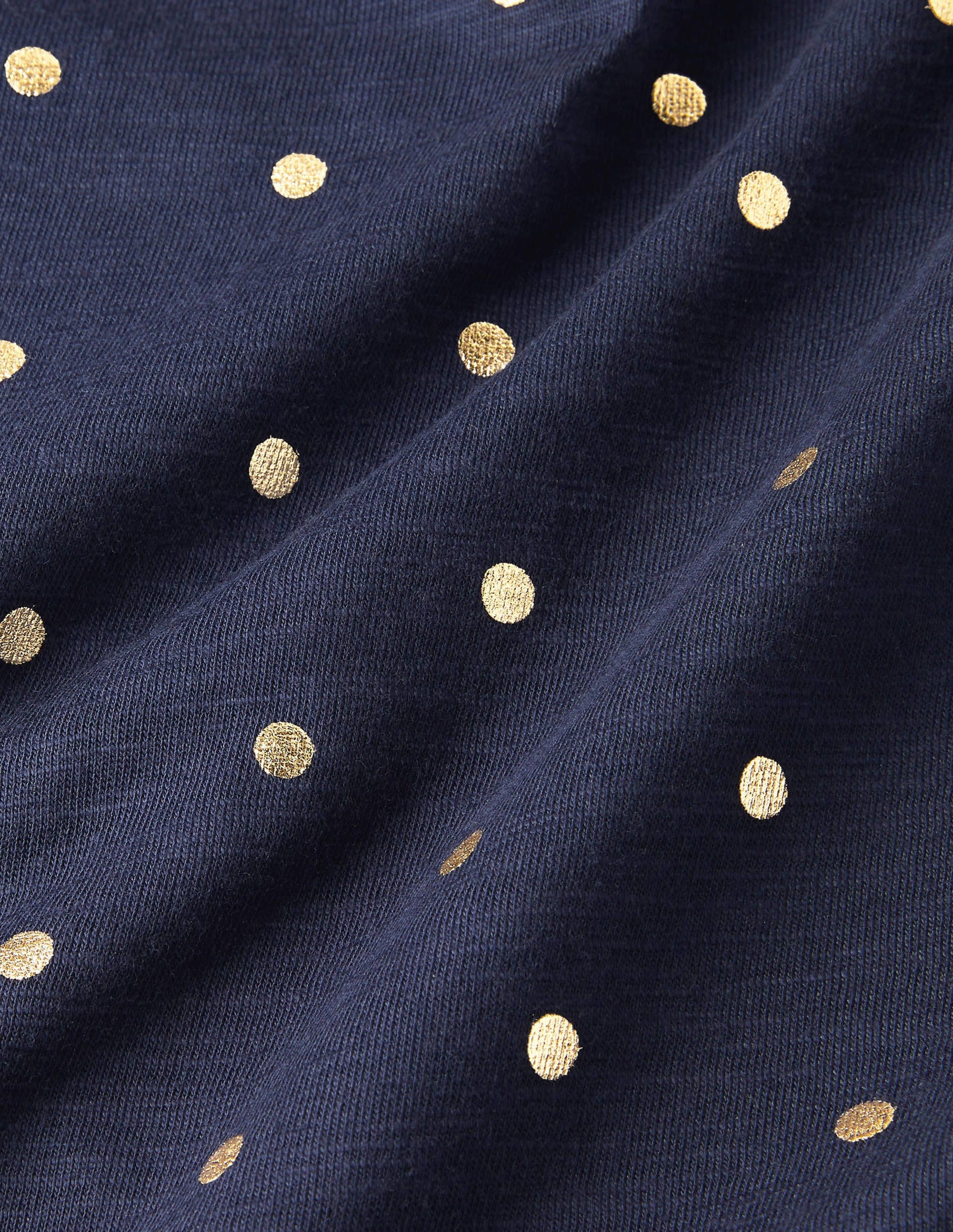 Romaine Tiered Jersey Dress-Navy and Gold, Polka Dot-5