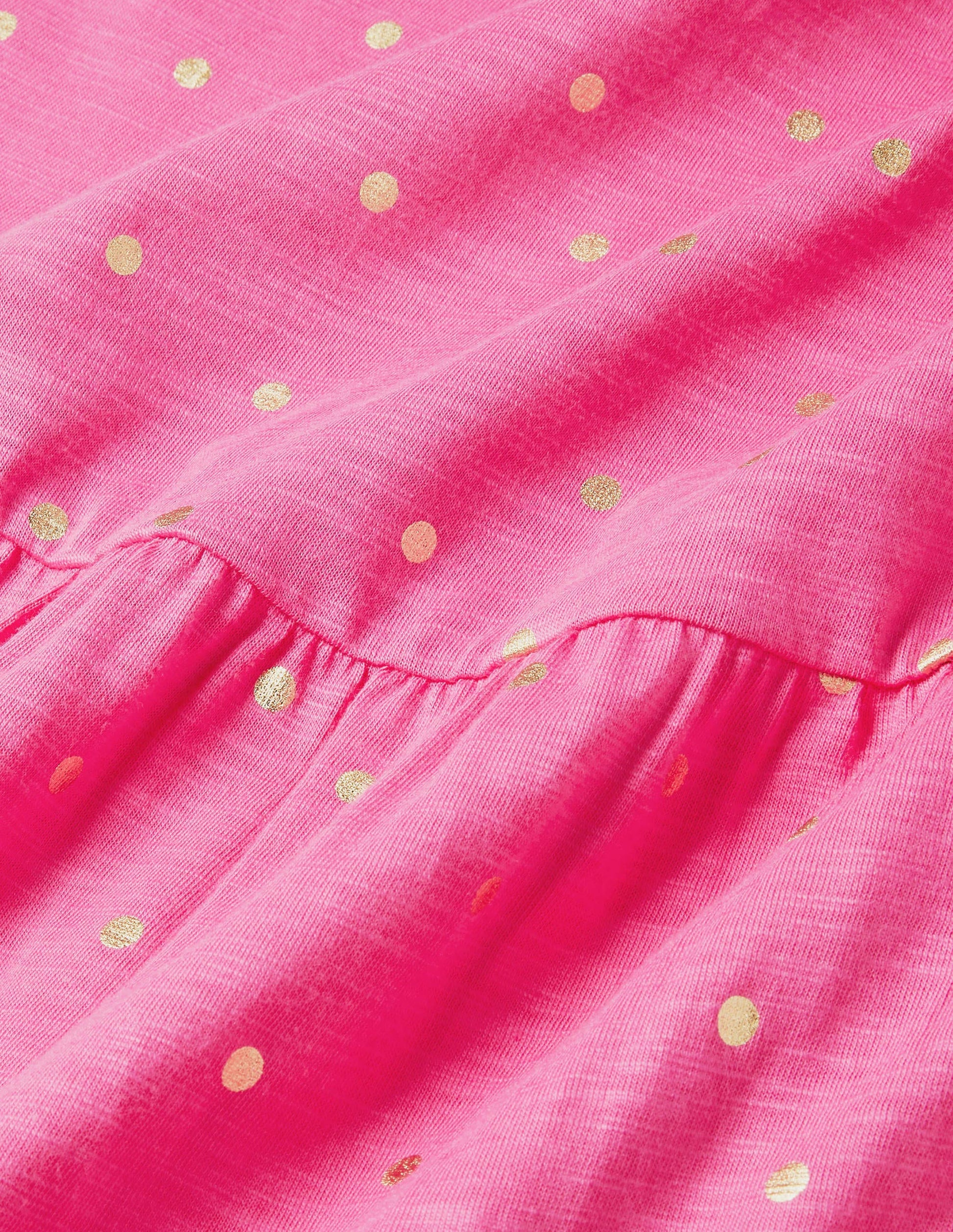 Romaine Tiered Jersey Dress-Party Pink and Gold, Polka Dot-5