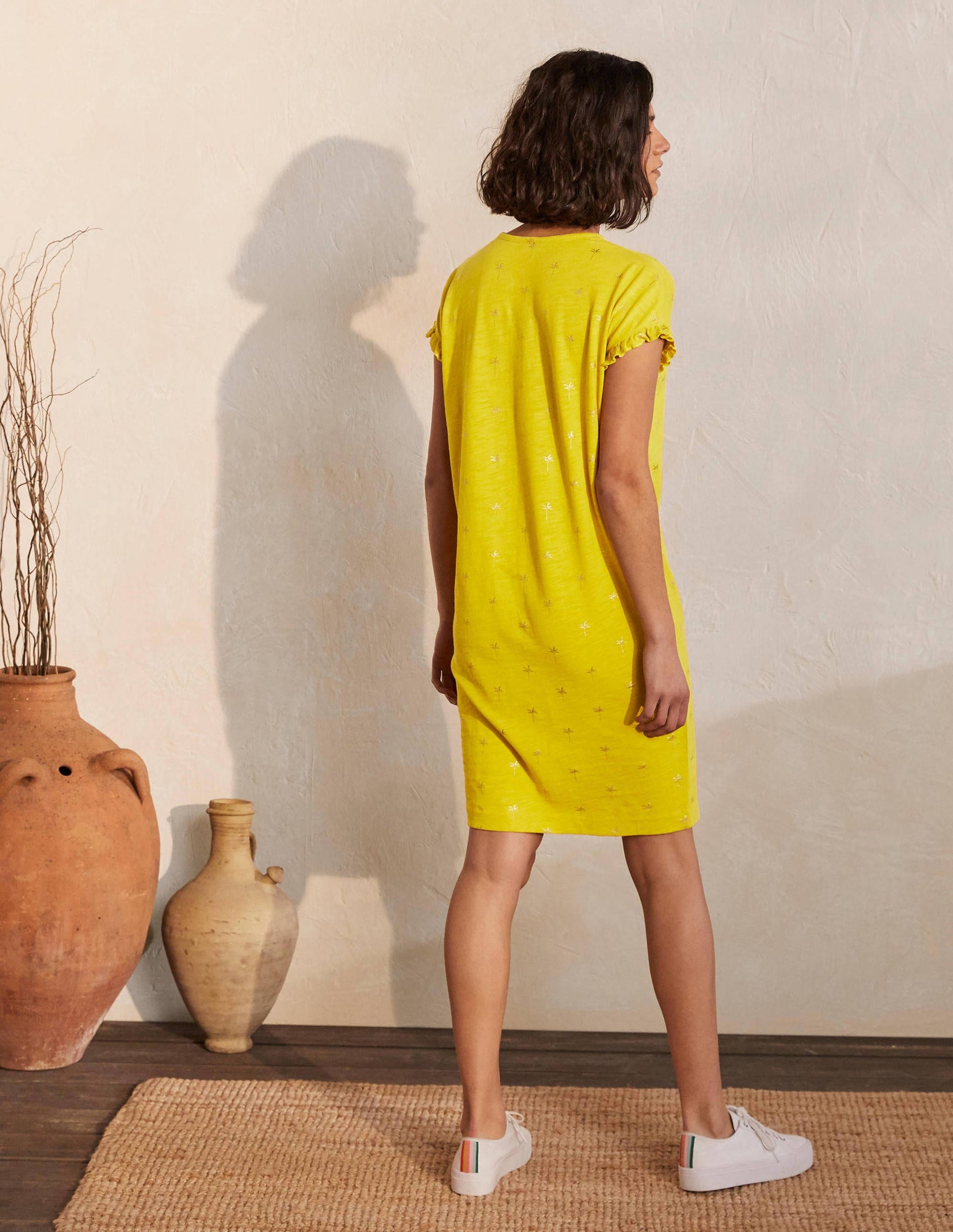 Faye Jersey T-shirt Dress-Daffodil, Rainforest Stamp-3