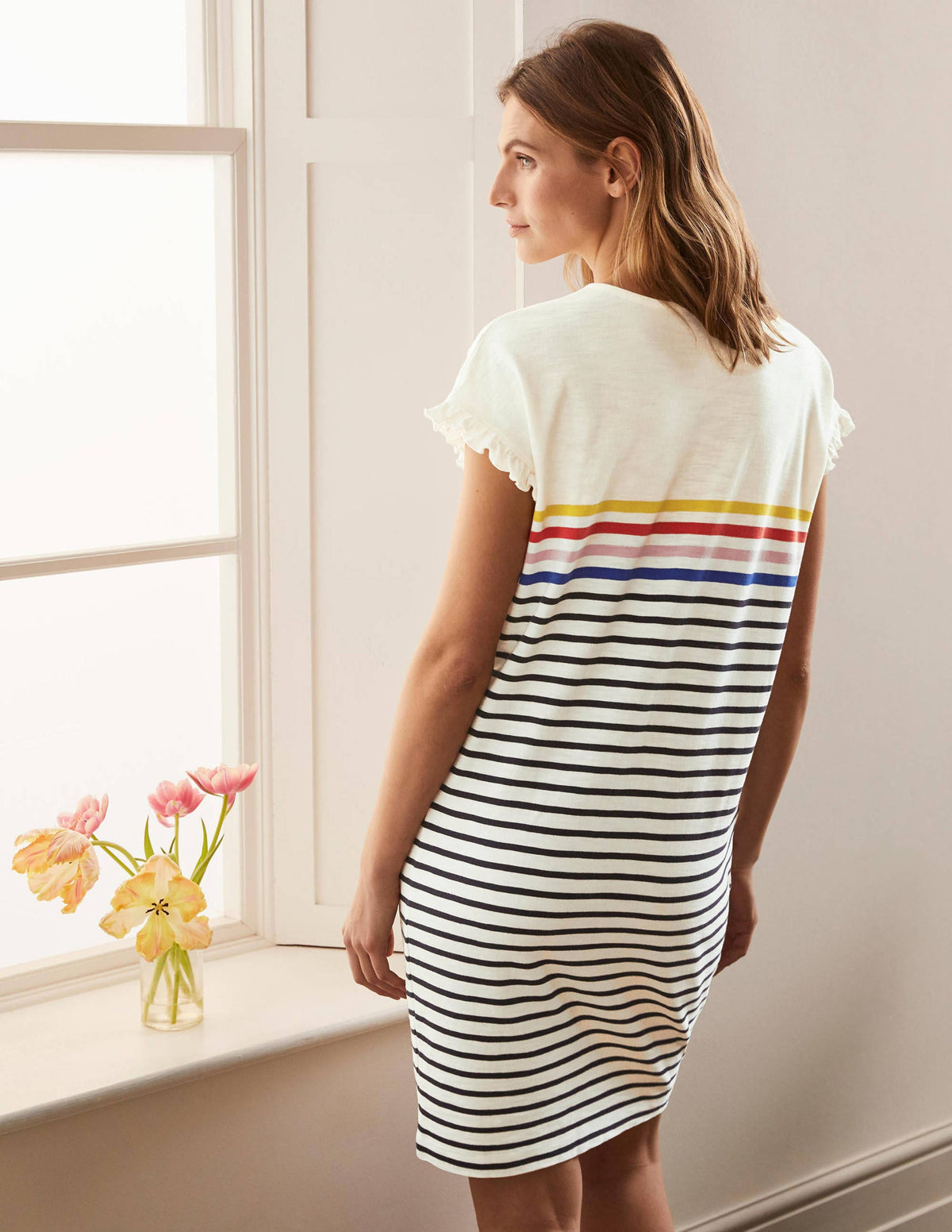 Faye Jersey T-shirt Dress-Ivory, Multi Stripe - Image 3