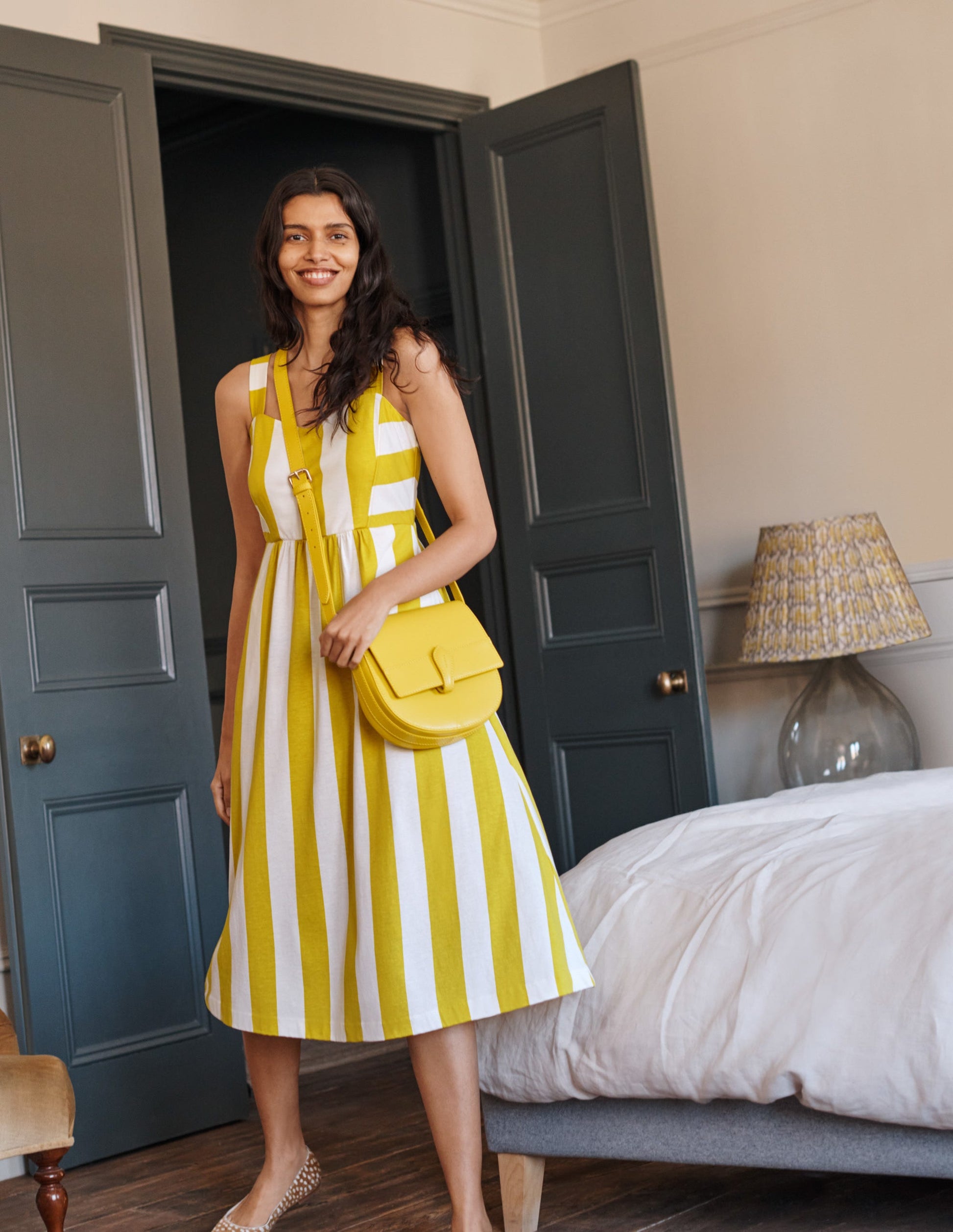 Lucy Jersey Stripe Dress-Chartreuse Ivory Stripe-5