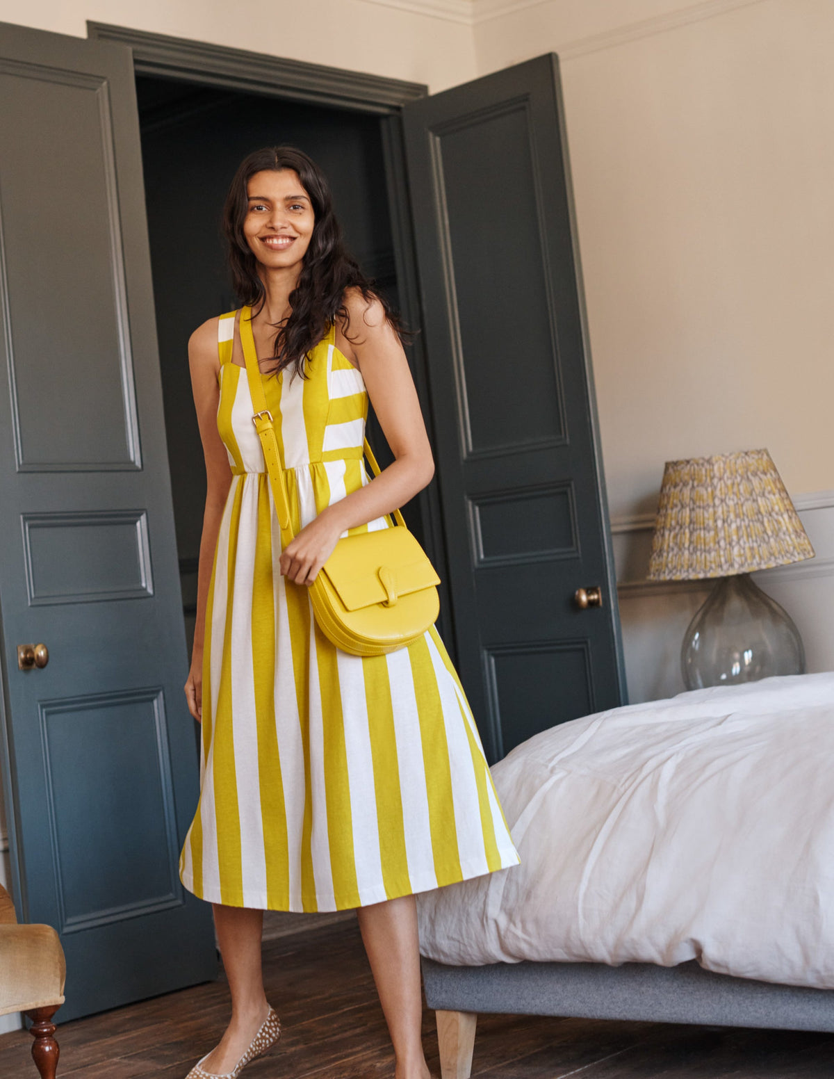 Lucy Jersey Stripe Dress-Chartreuse Ivory Stripe - Image 5