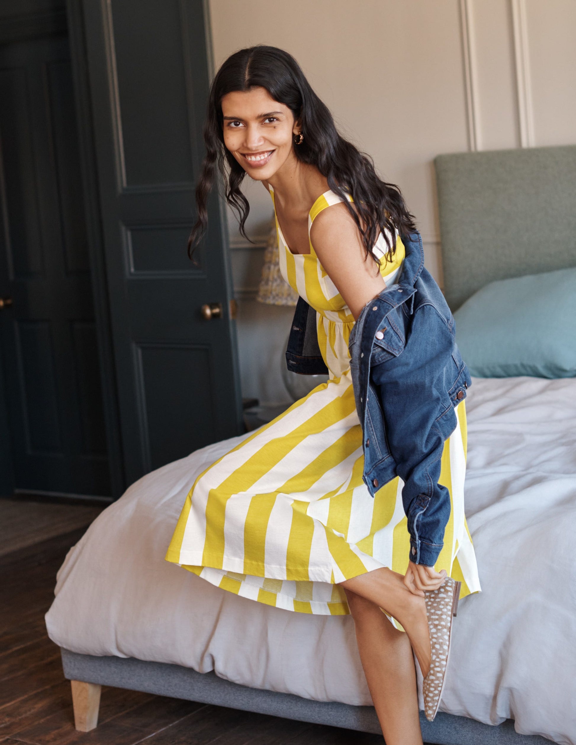 Lucy Jersey Stripe Dress-Chartreuse Ivory Stripe-6