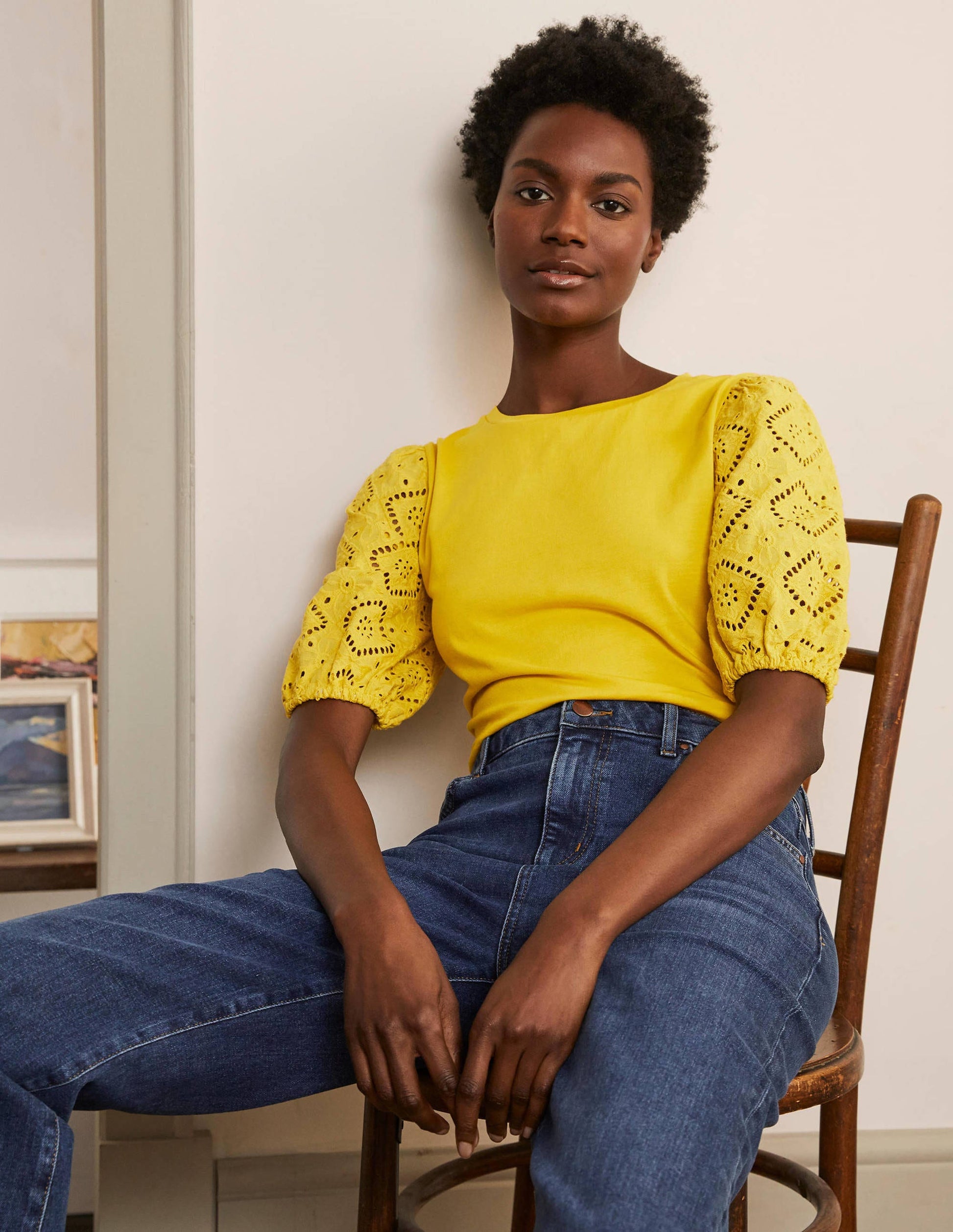 Abigail Puff Sleeve Jersey Top-Daffodil-1