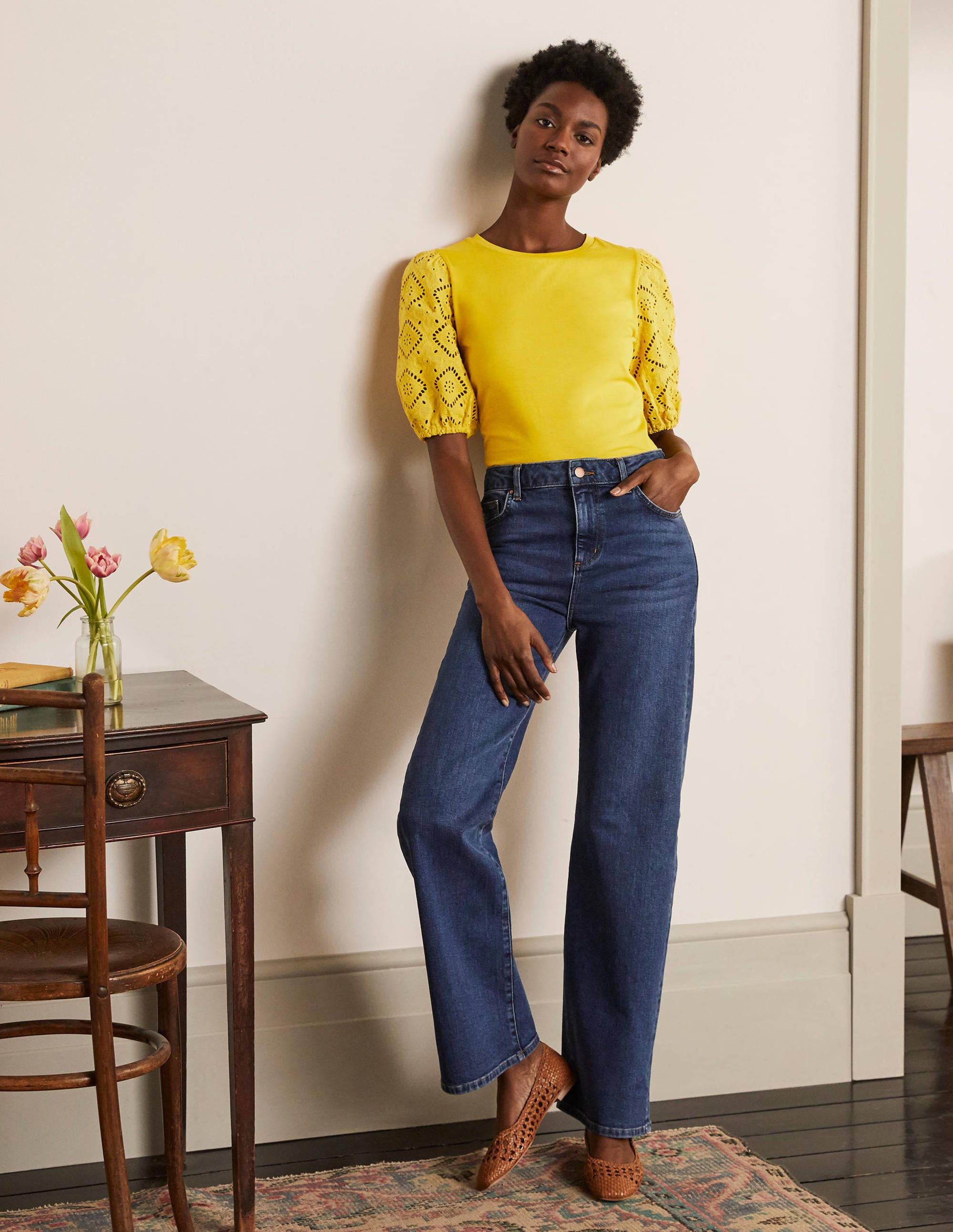 Abigail Puff Sleeve Jersey Top-Daffodil - Image 2