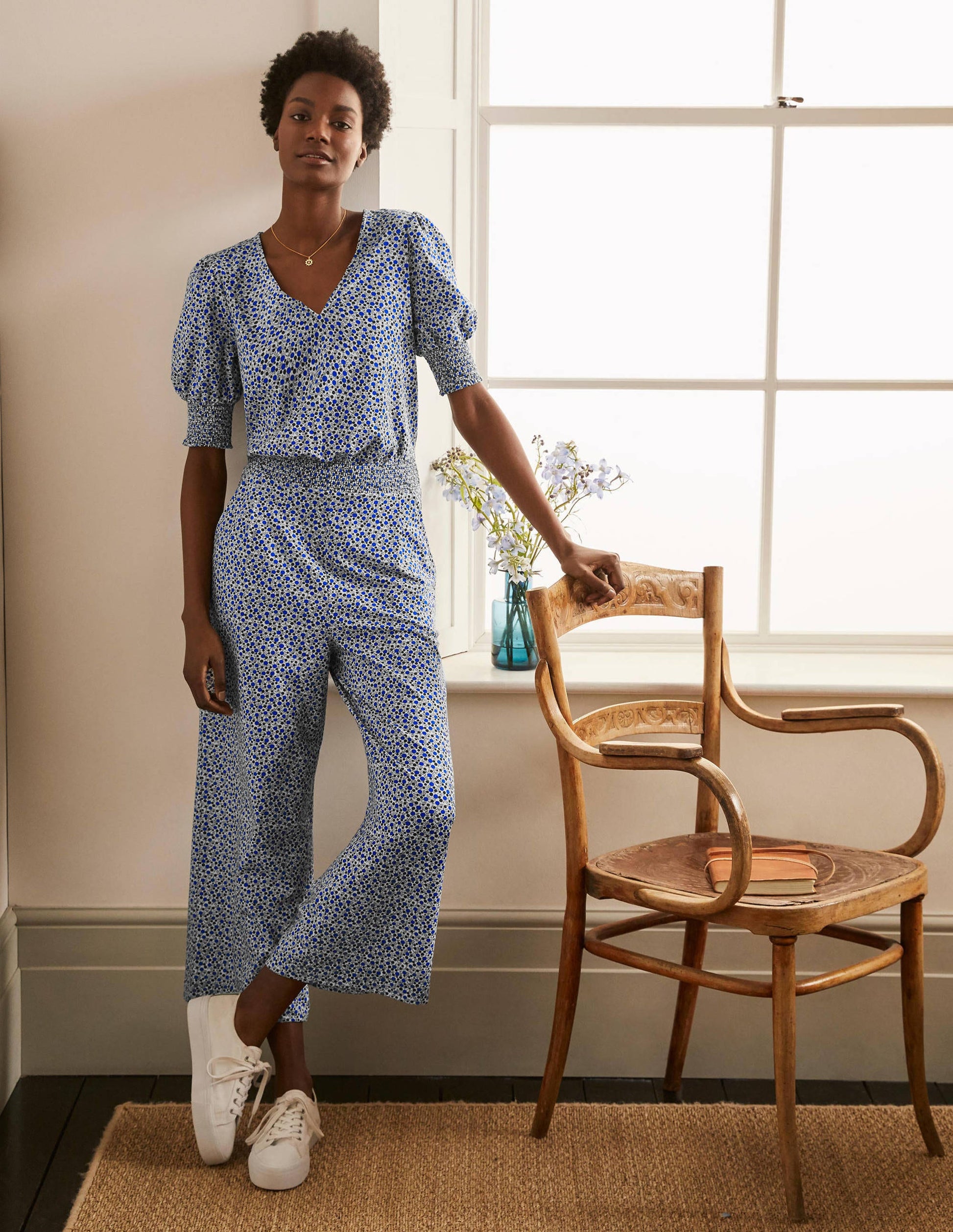 Estella Jersey Jumpsuit-Ivory, Meadow Spot-1