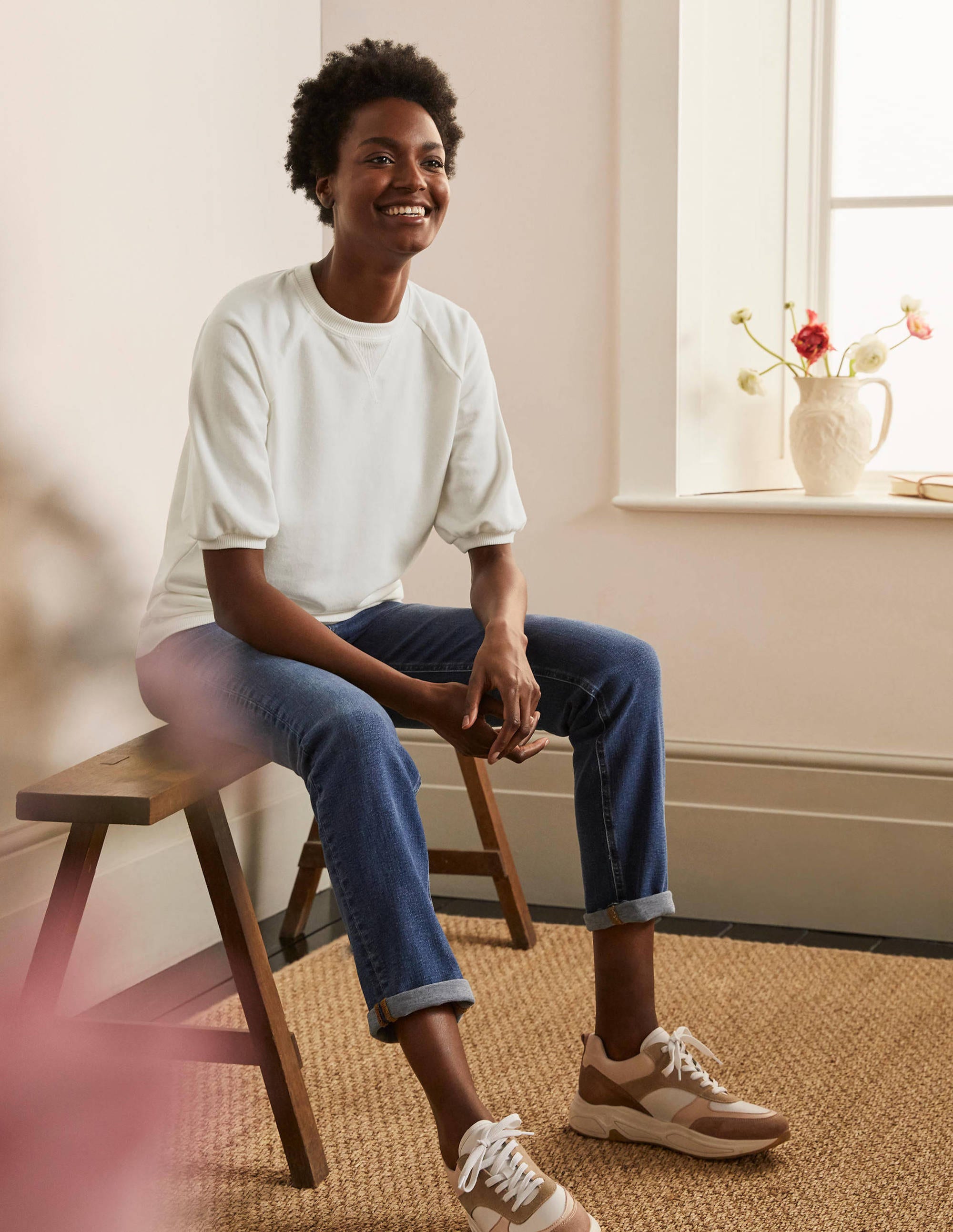 Short Puff Sleeve Sweatshirt-Ivory - Image 1