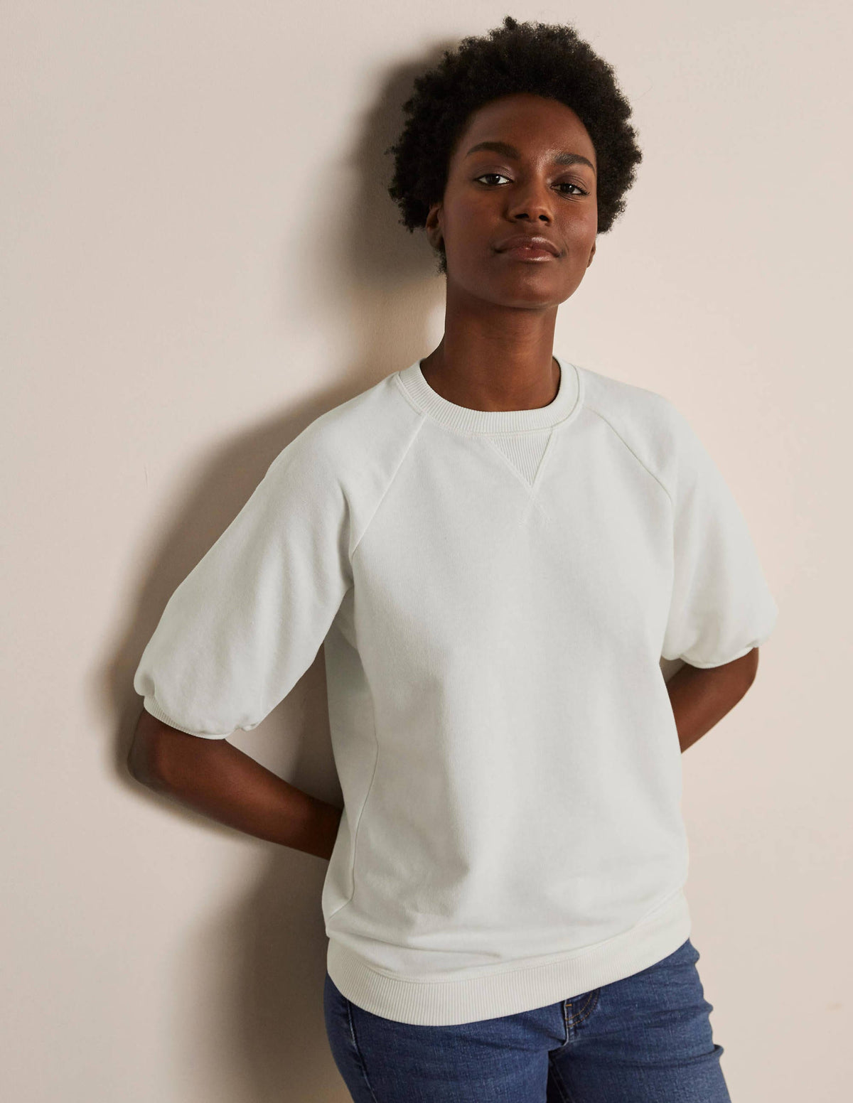 Short Puff Sleeve Sweatshirt-Ivory - Image 2