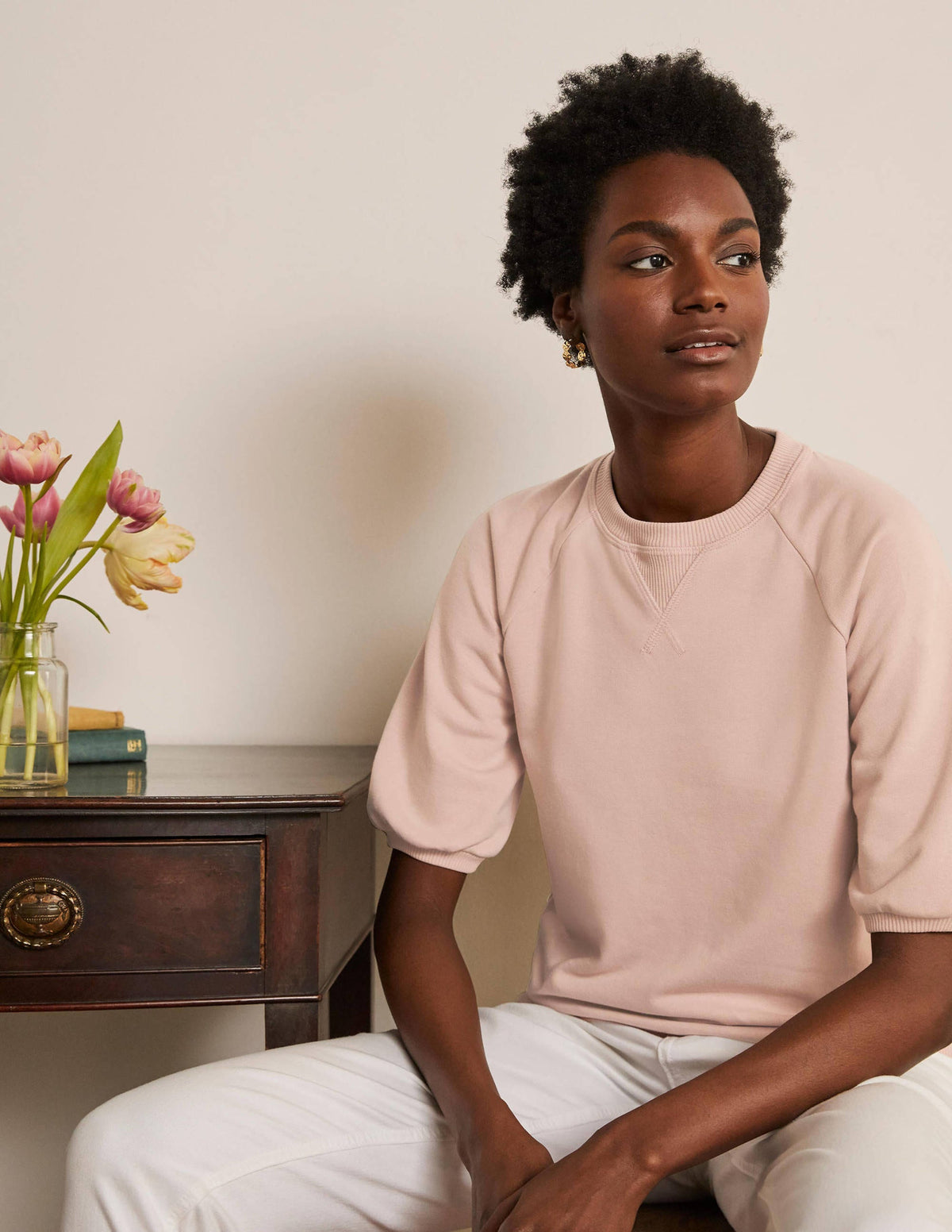 Short Puff Sleeve Sweatshirt-Milkshake-1