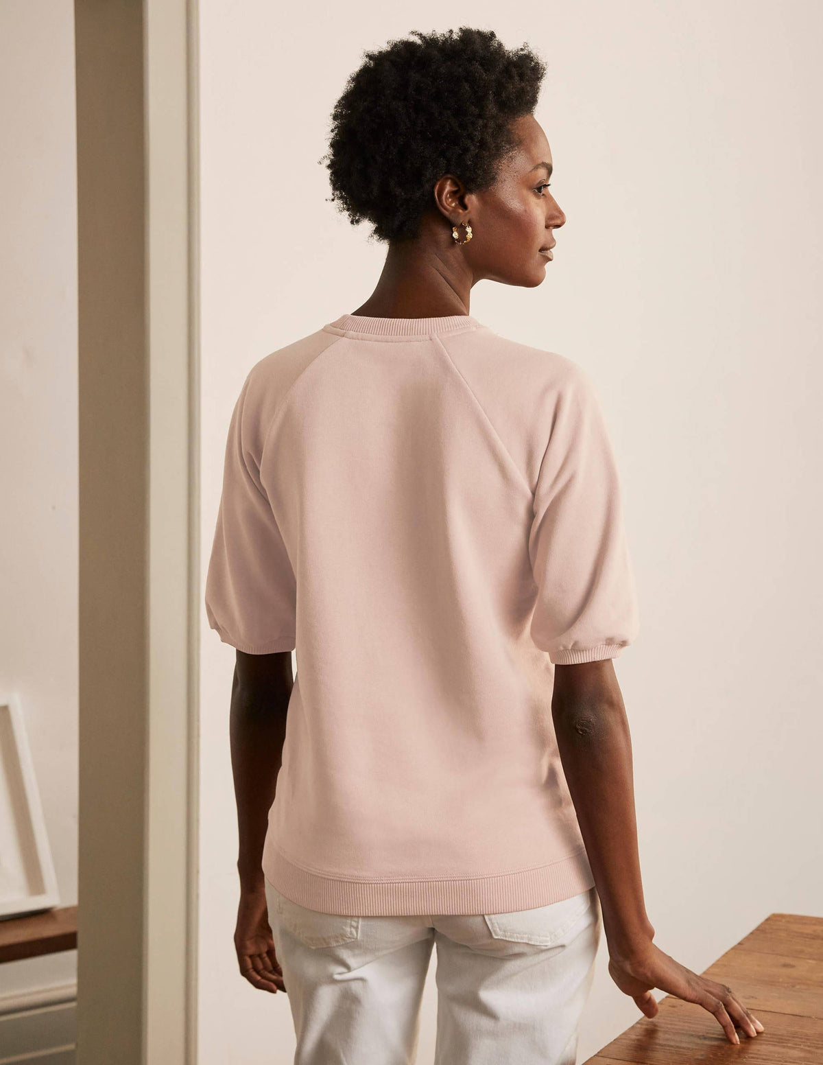 Short Puff Sleeve Sweatshirt-Milkshake - Image 3