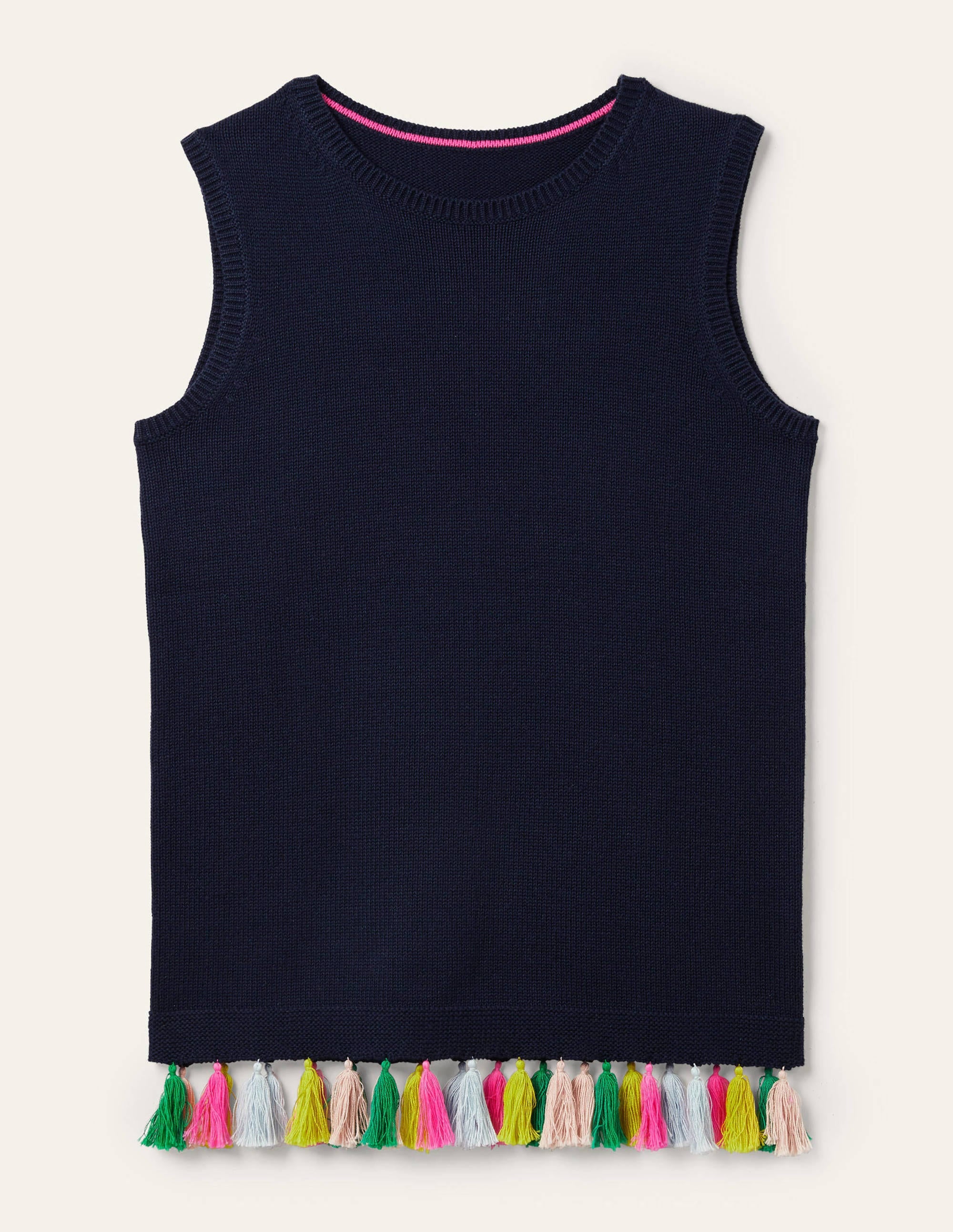 Avington Cotton Tassel Vest-Navy - Image 5