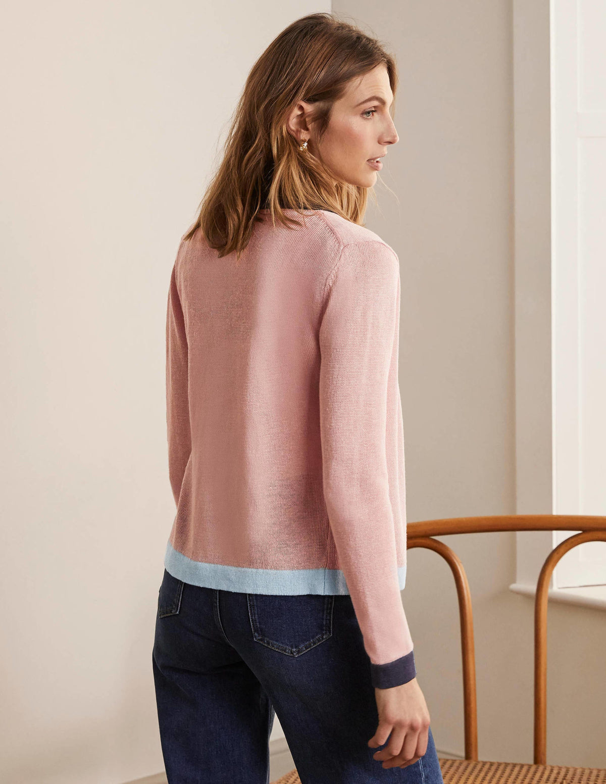 Stripe Trim Linen Cardigan-Milkshake Colourblock - Image 3