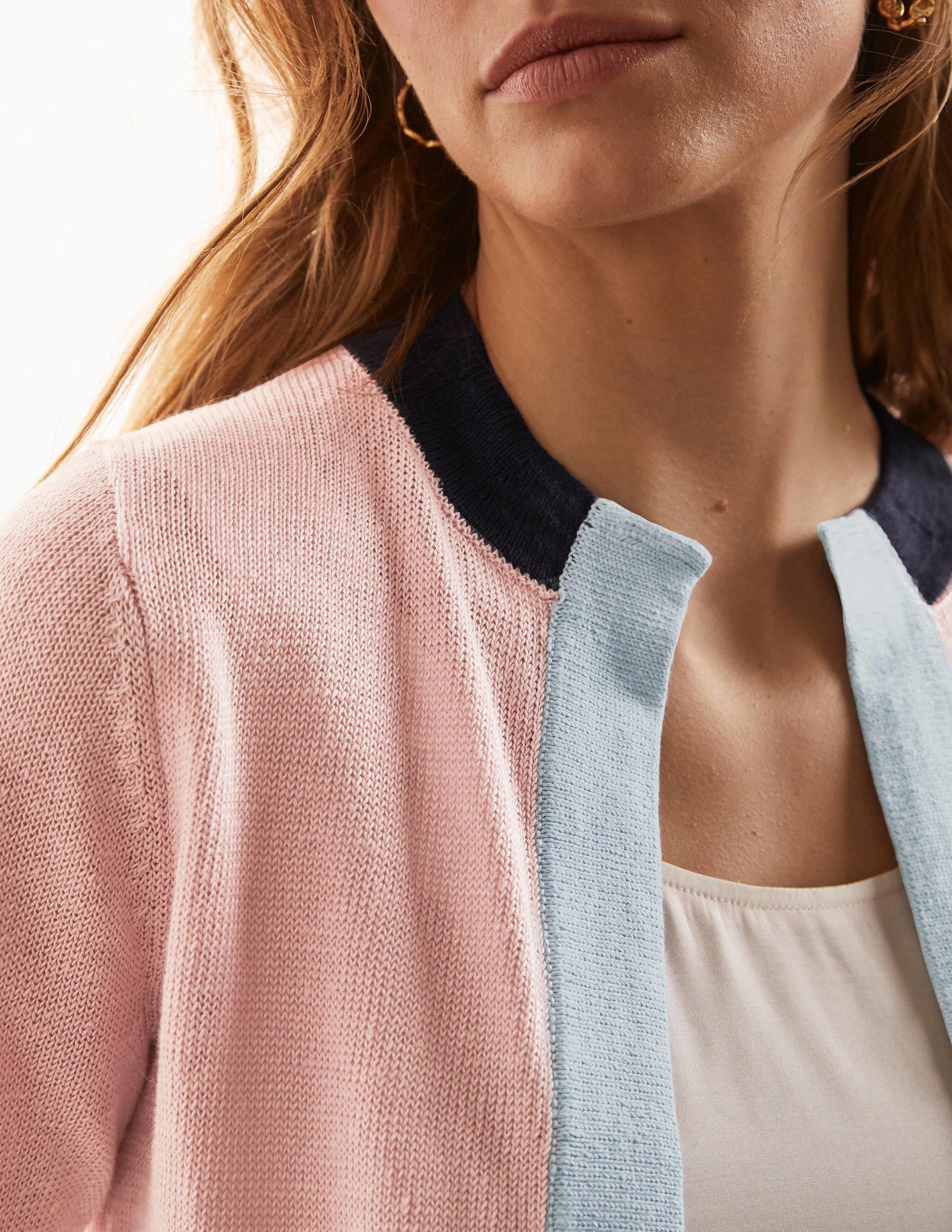 Stripe Trim Linen Cardigan-Milkshake Colourblock - Image 4