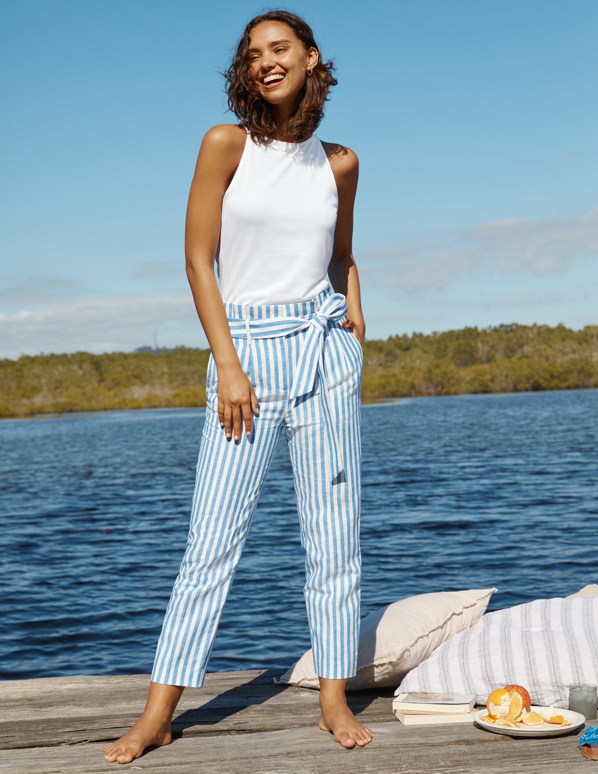 Ludgate Paperbag Trousers-Moroccan Blue Stripe-4