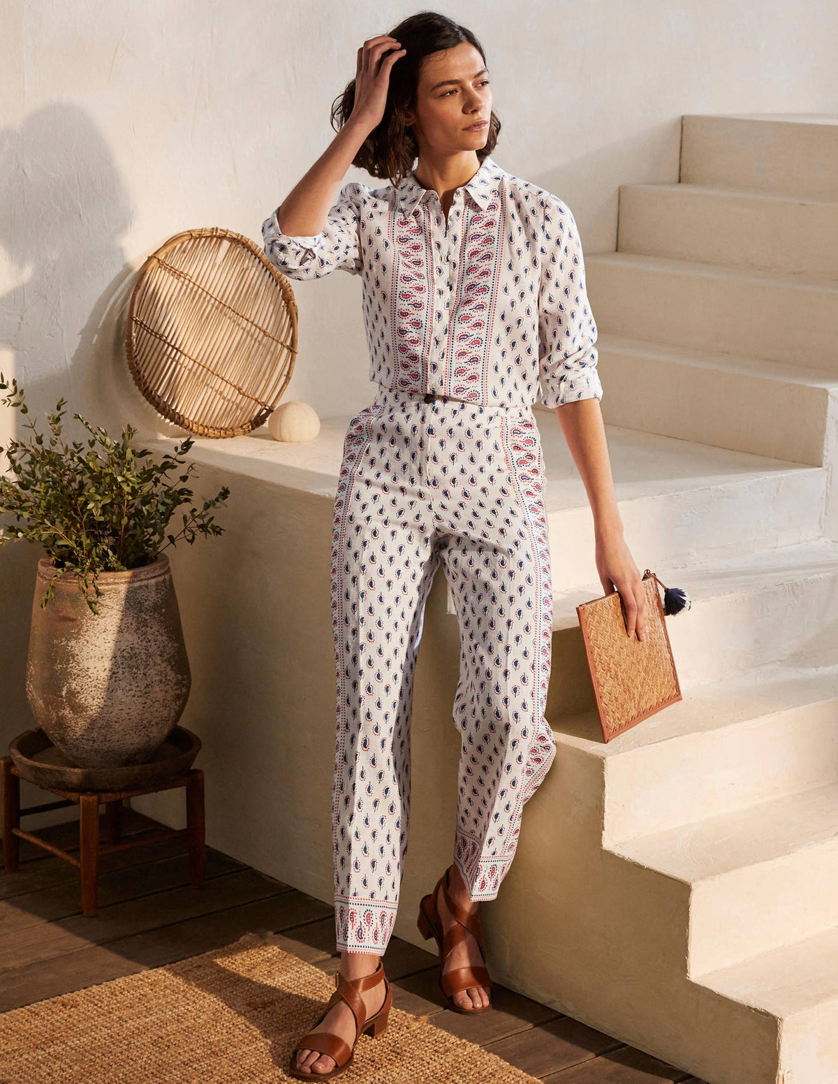 Cornwall Linen Trousers-Ivory, Paisley Stamp - Image 5