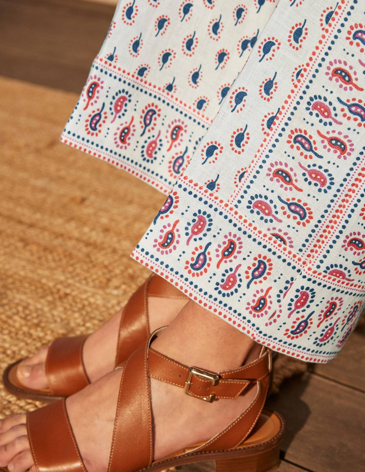 Cornwall Linen Trousers-Ivory, Paisley Stamp - Image 1