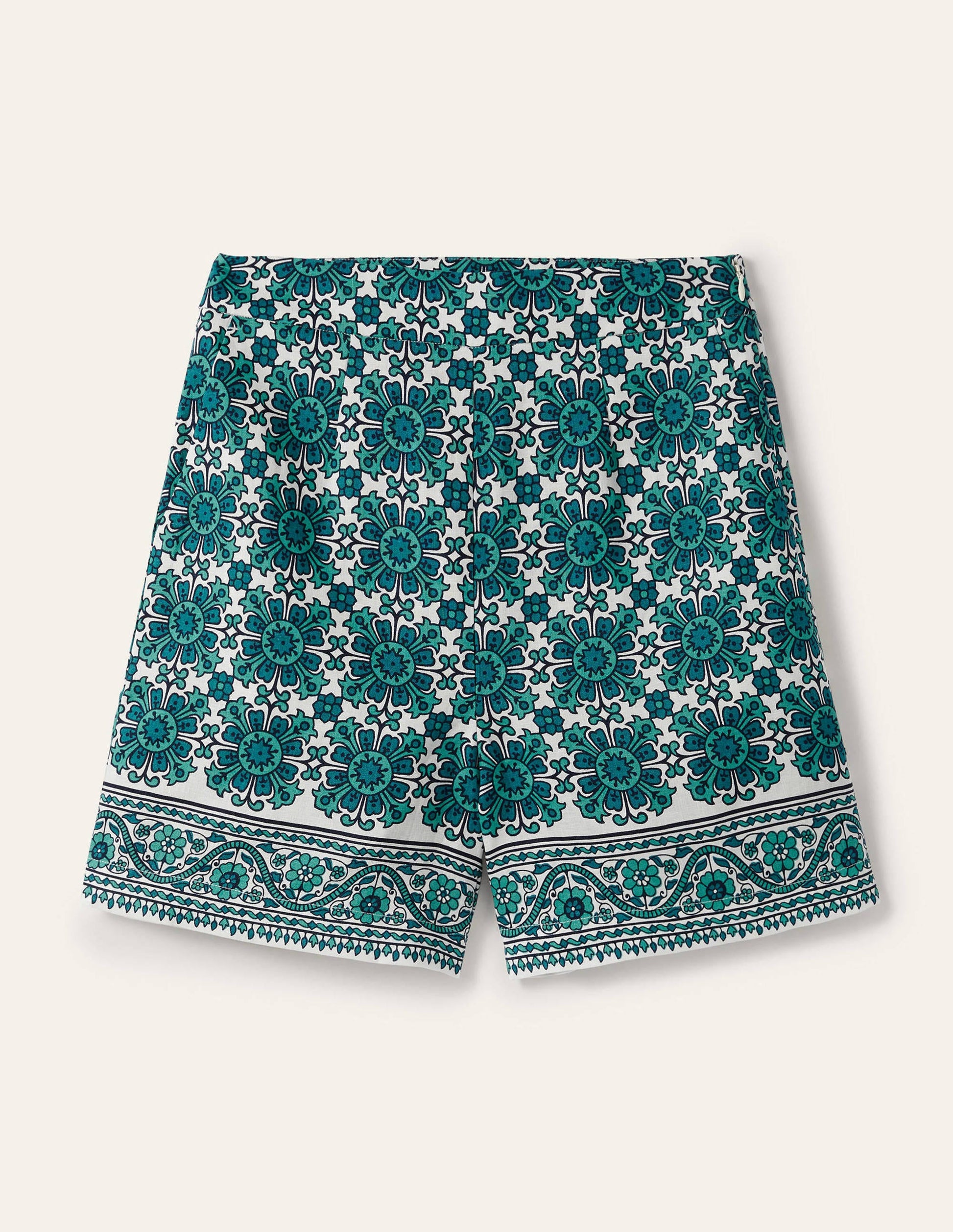 Georgina Linen Shorts-Indian Ocean, Flora Tile-5